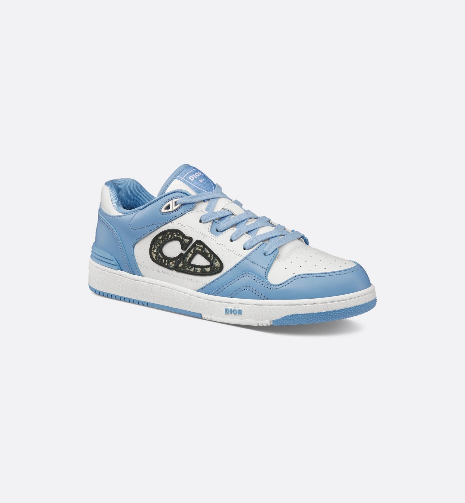 B57 Low Top Sneaker Light Blue And White Smooth Calfskin With Beige And Black Dior Oblique Jacquard