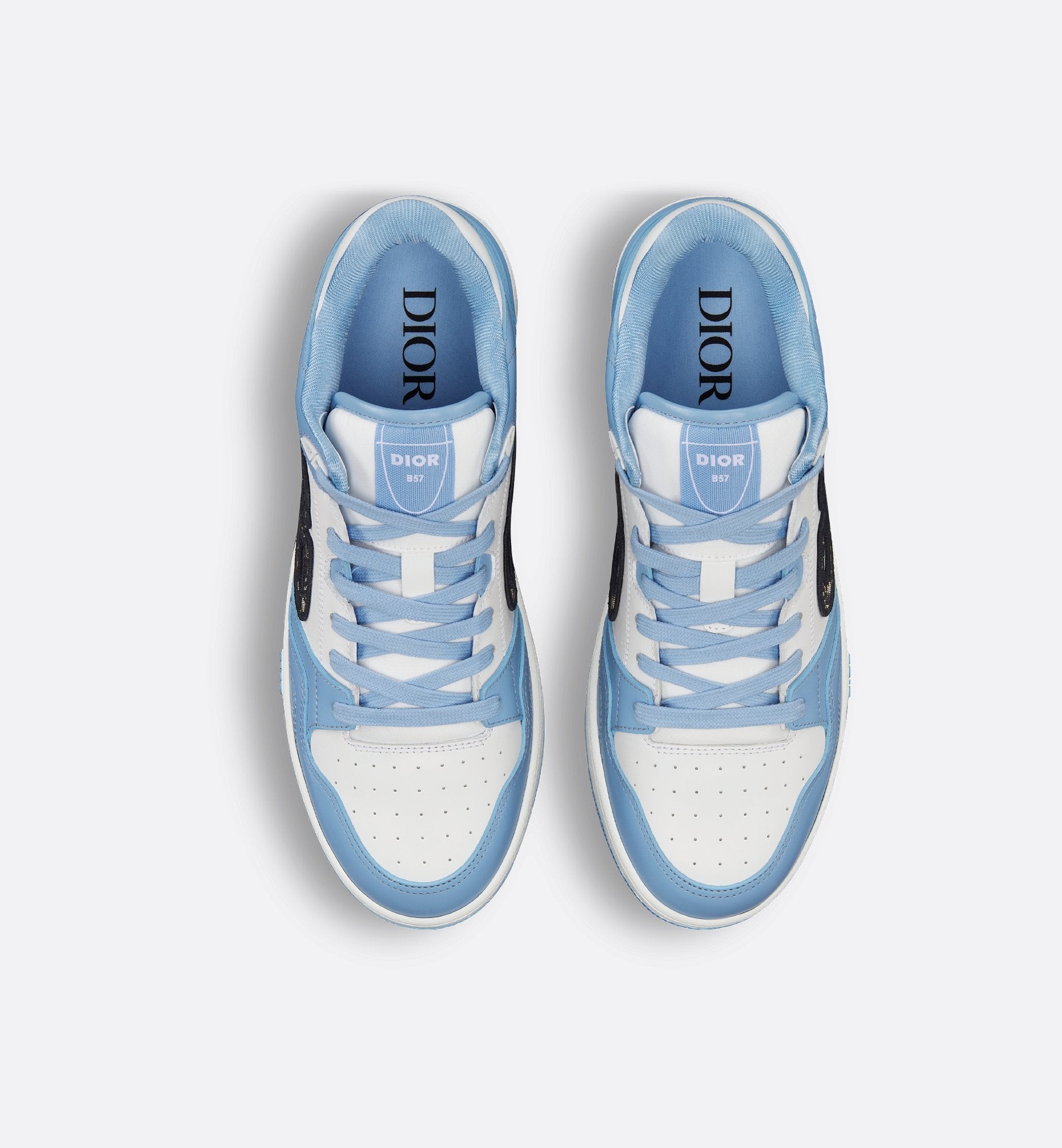 B57 Low Top Sneaker Light Blue And White Smooth Calfskin With Beige And Black Dior Oblique Jacquard