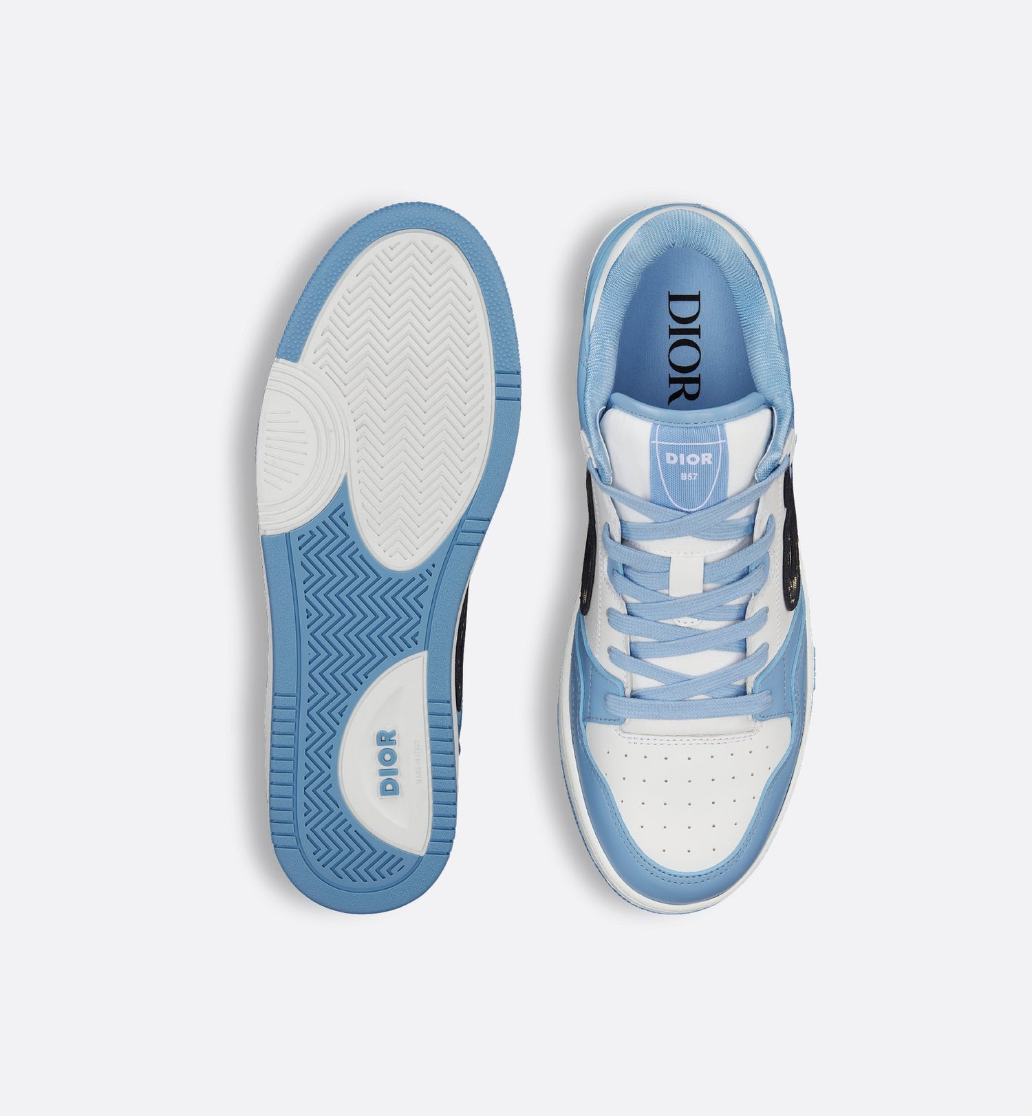 B57 Low Top Sneaker Light Blue And White Smooth Calfskin With Beige And Black Dior Oblique Jacquard