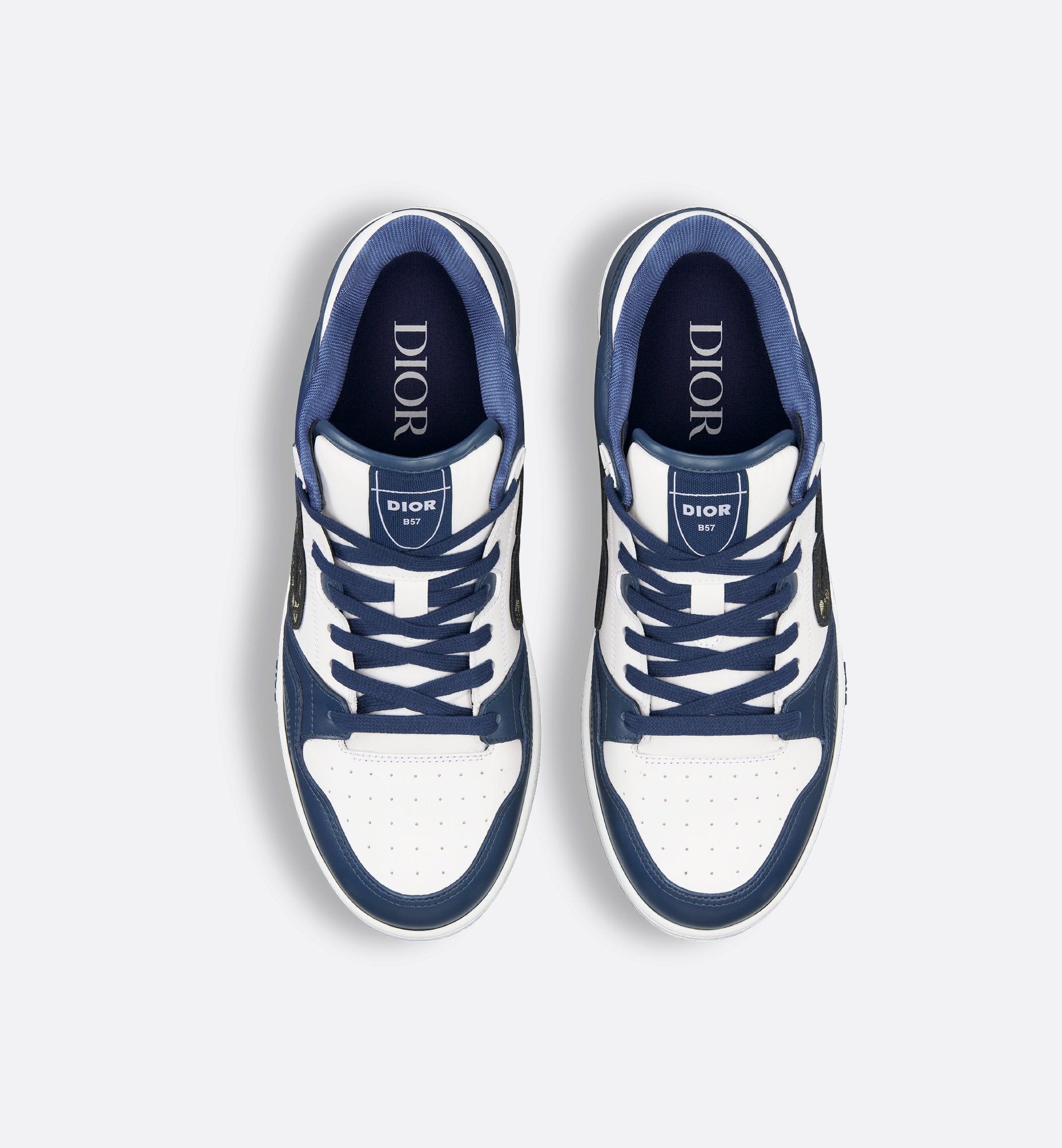 B57 Low Top Sneaker Navy Blue And White Smooth Calfskin With Beige And Black Dior Oblique Jacquard