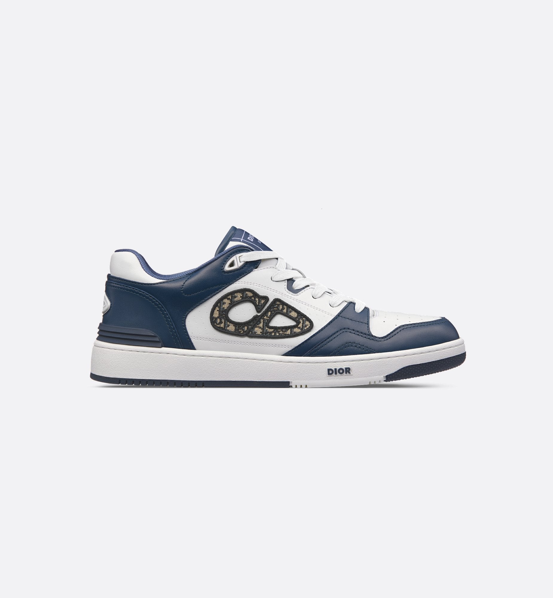 B57 Low Top Sneaker Navy Blue And White Smooth Calfskin With Beige And Black Dior Oblique Jacquard