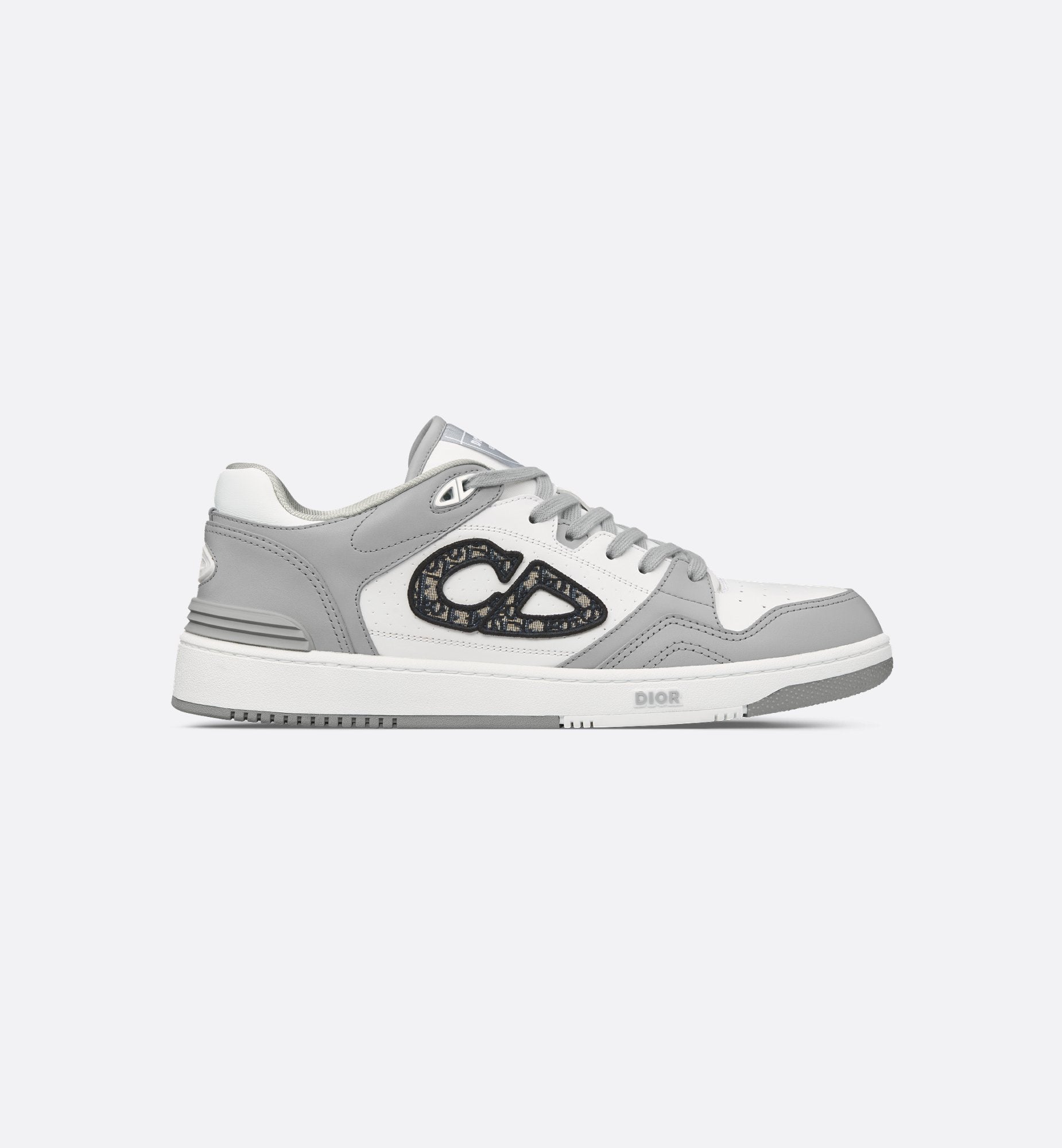 B57 Low Top Sneaker Dior Gray And White Smooth Calfskin With Beige And Black Dior Oblique Jacquard