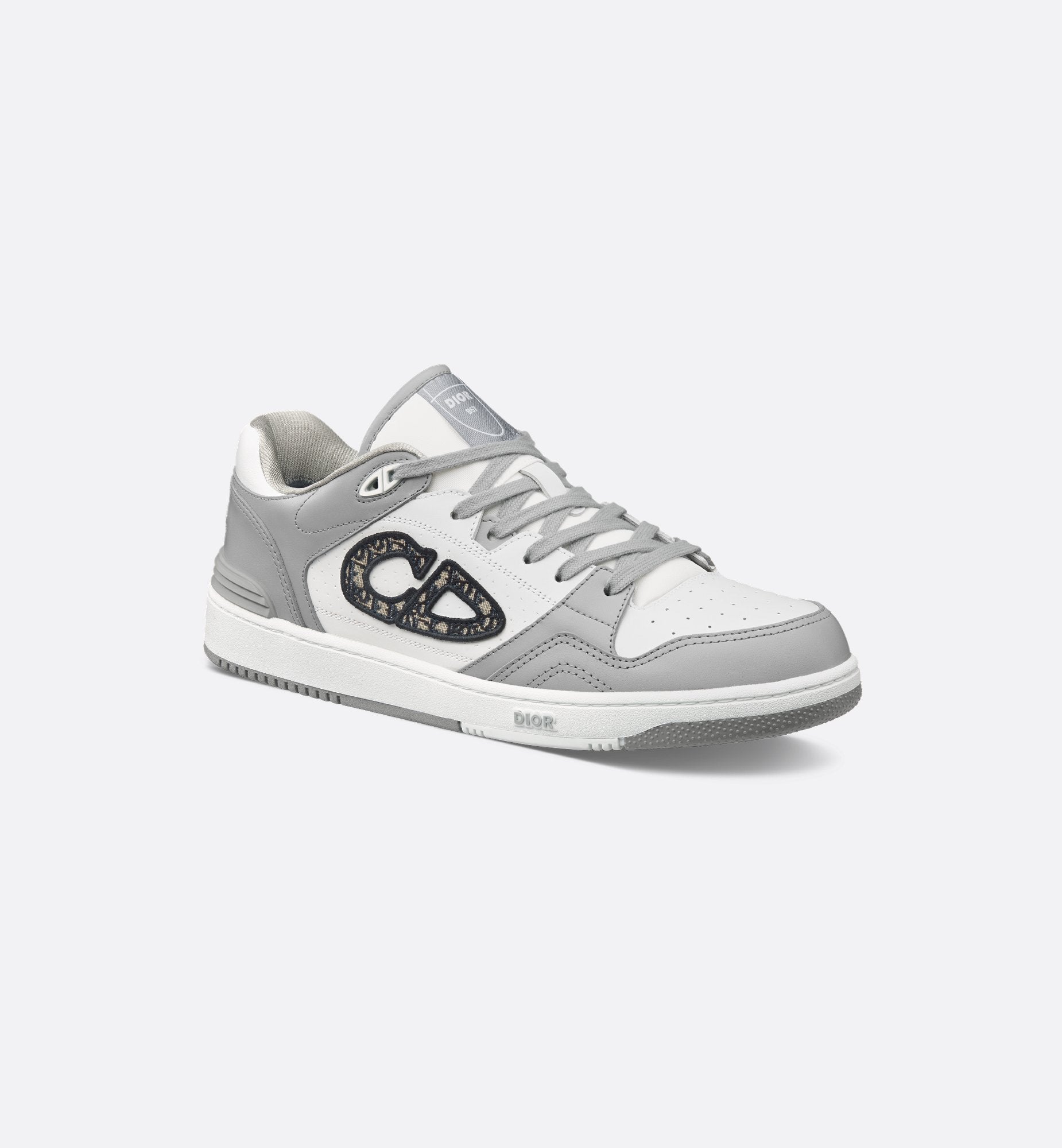 B57 Low Top Sneaker Dior Gray And White Smooth Calfskin With Beige And Black Dior Oblique Jacquard