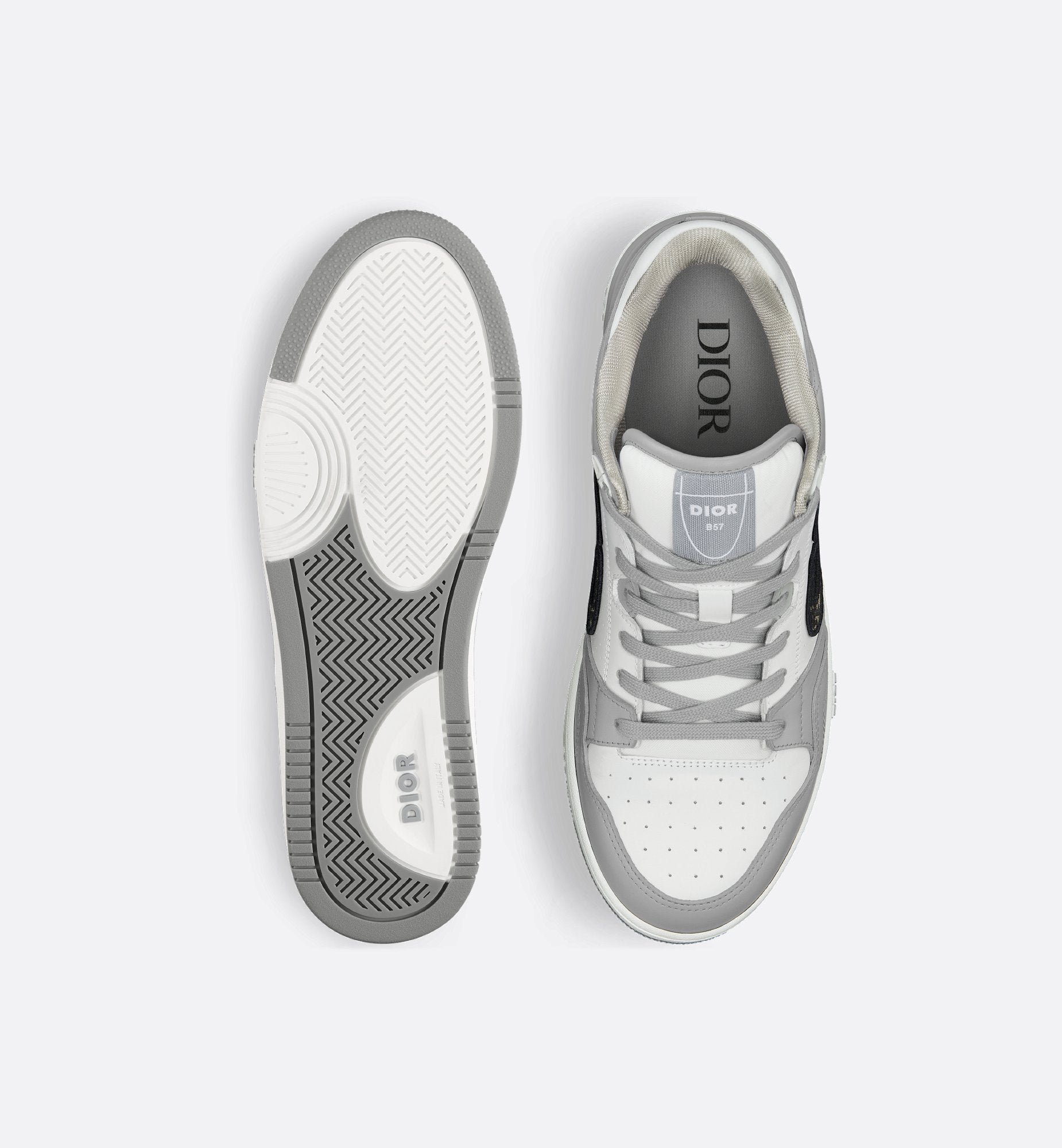 B57 Low Top Sneaker Dior Gray And White Smooth Calfskin With Beige And Black Dior Oblique Jacquard