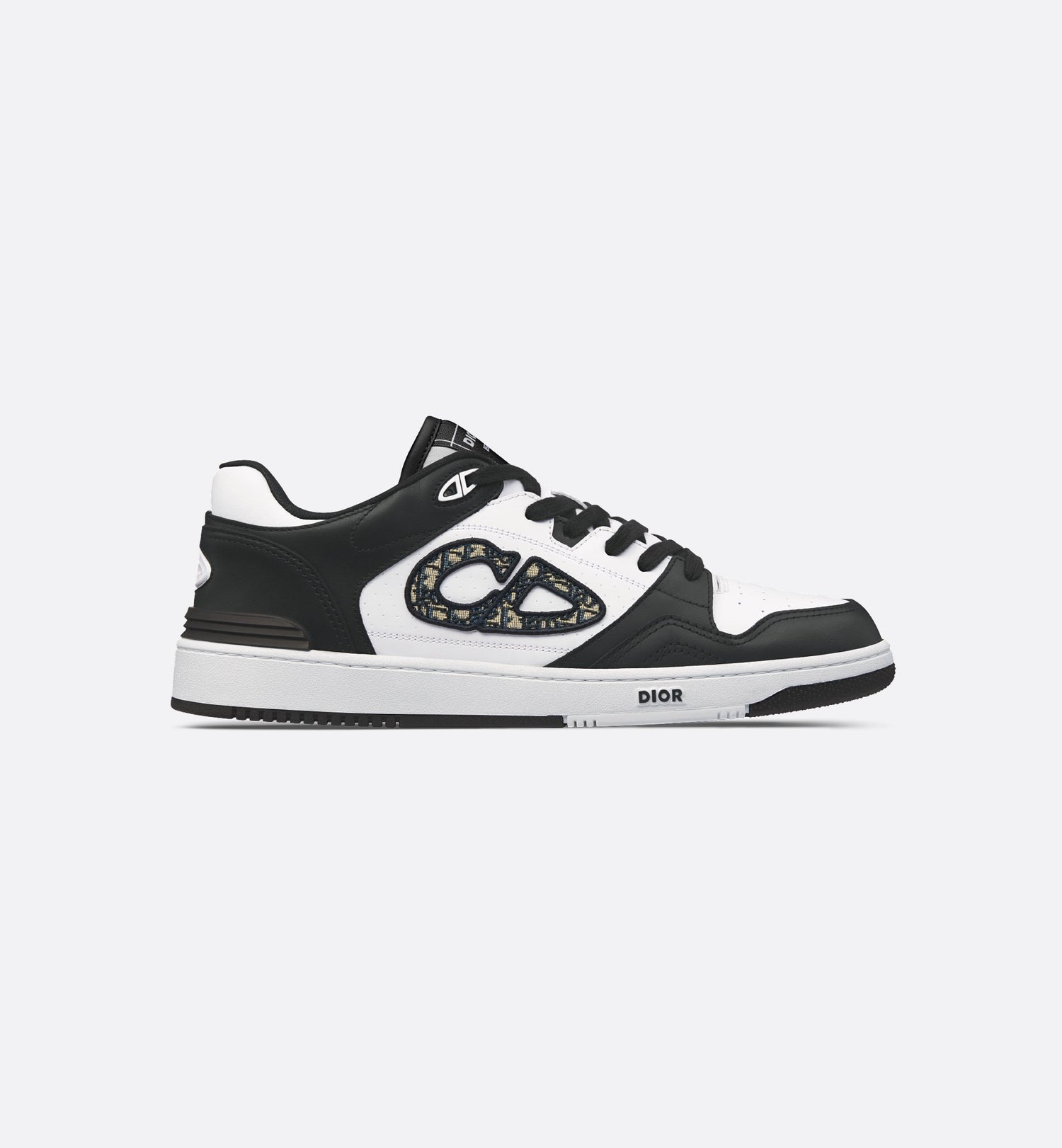 B57 Low Top Sneaker Black And White Smooth Calfskin With Beige And Black Dior Oblique Jacquard