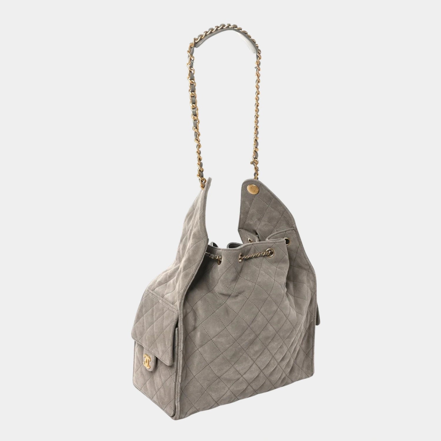 Chanel 25 Medium Handbag Suede &amp; Gold Tone Metal