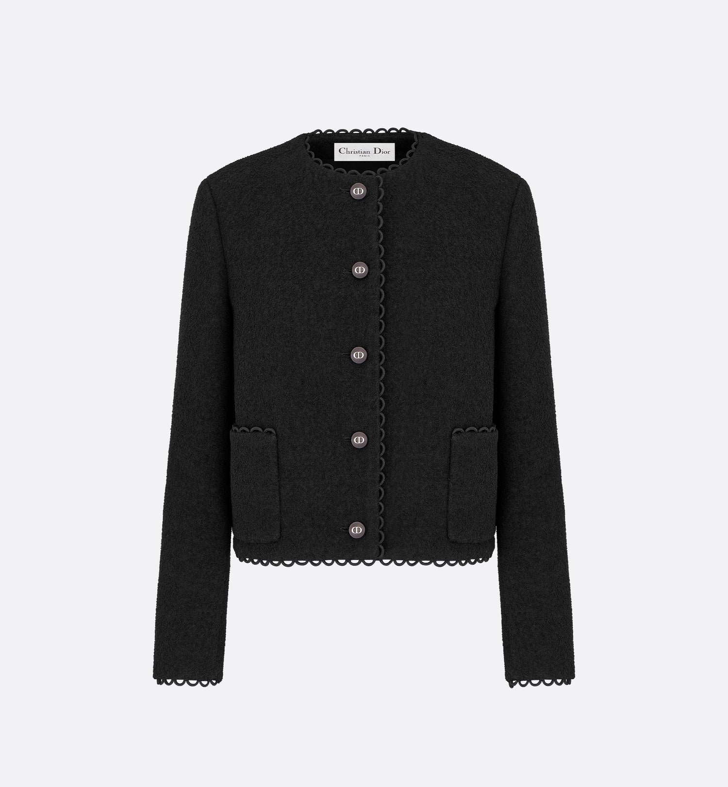 Cropped Jacket Black Double Sided Virgin Wool Bouclé