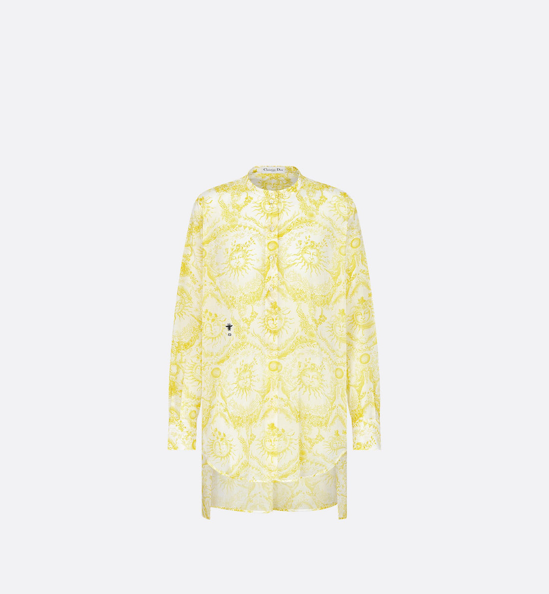 Dioriviera Long Blouse White And Lemon Yellow Cotton Muslin With Toile De Jouy Soleil Motif