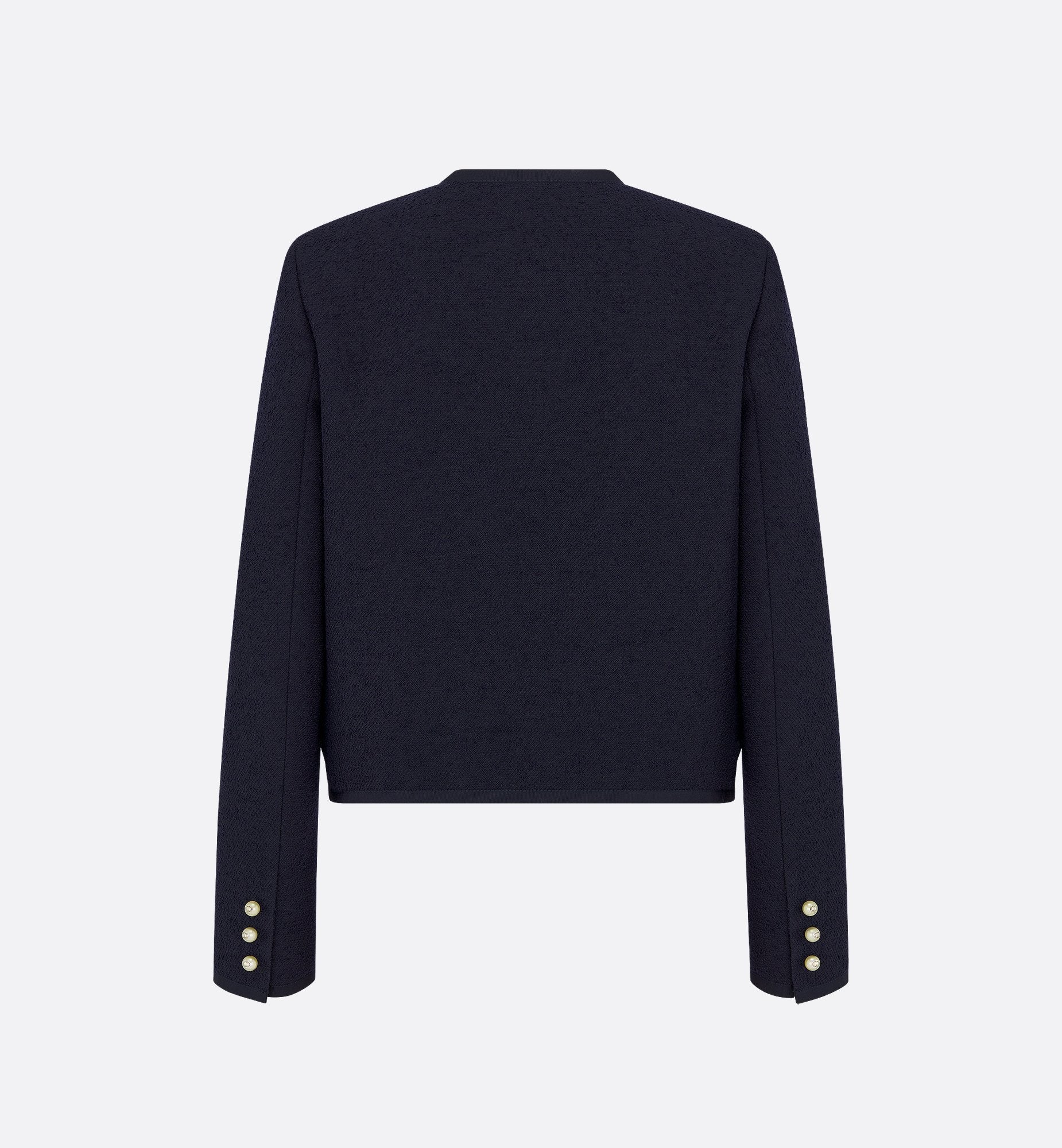 Cropped Jacket Navy Blue Virgin Wool And Cotton Bouclé