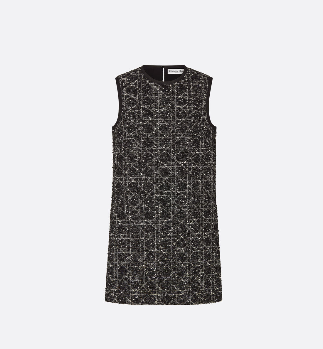 Macrocannage Sleeveless Tunic Black And White Cotton Blend Tweed