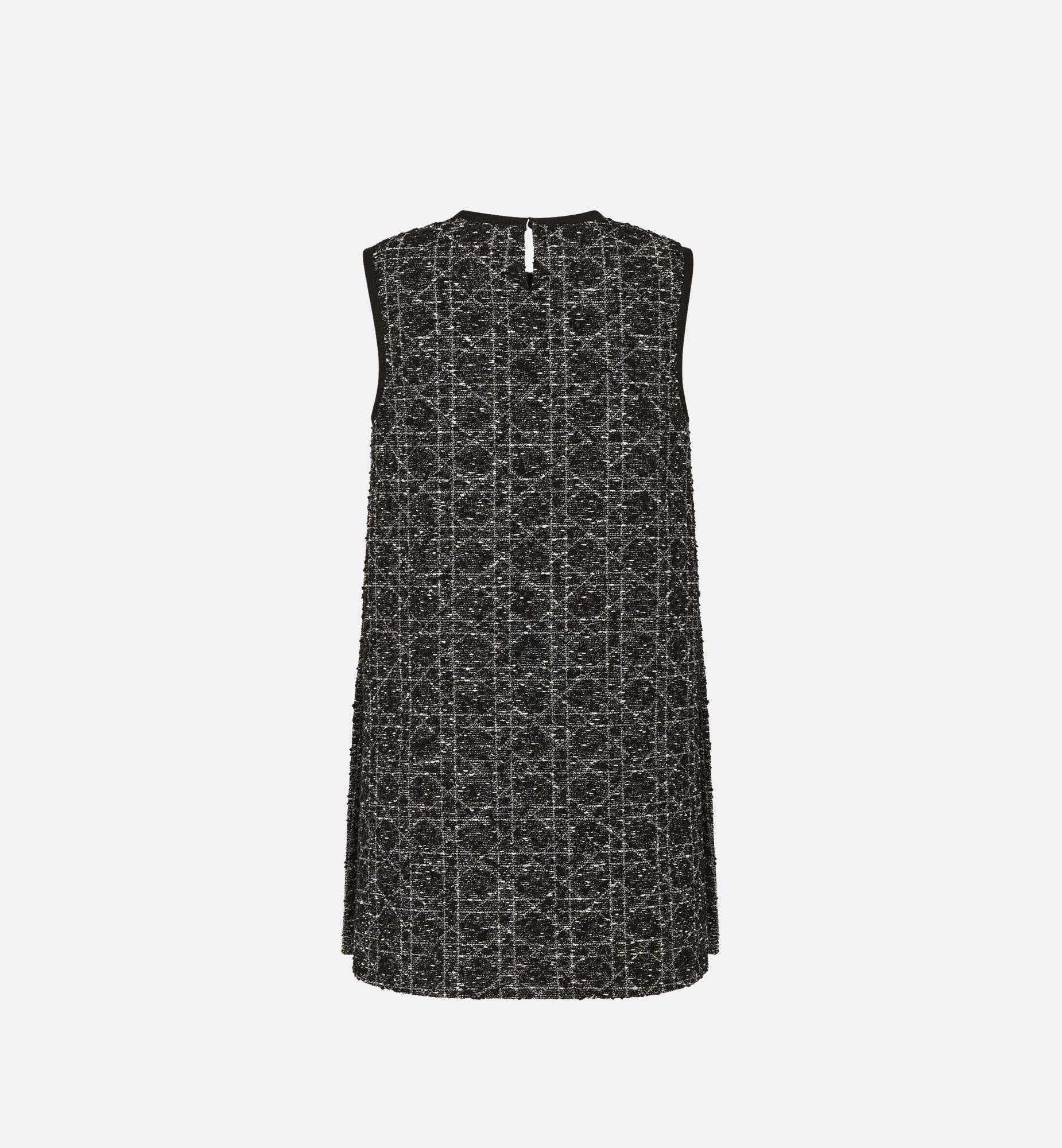 Macrocannage Sleeveless Tunic Black And White Cotton Blend Tweed