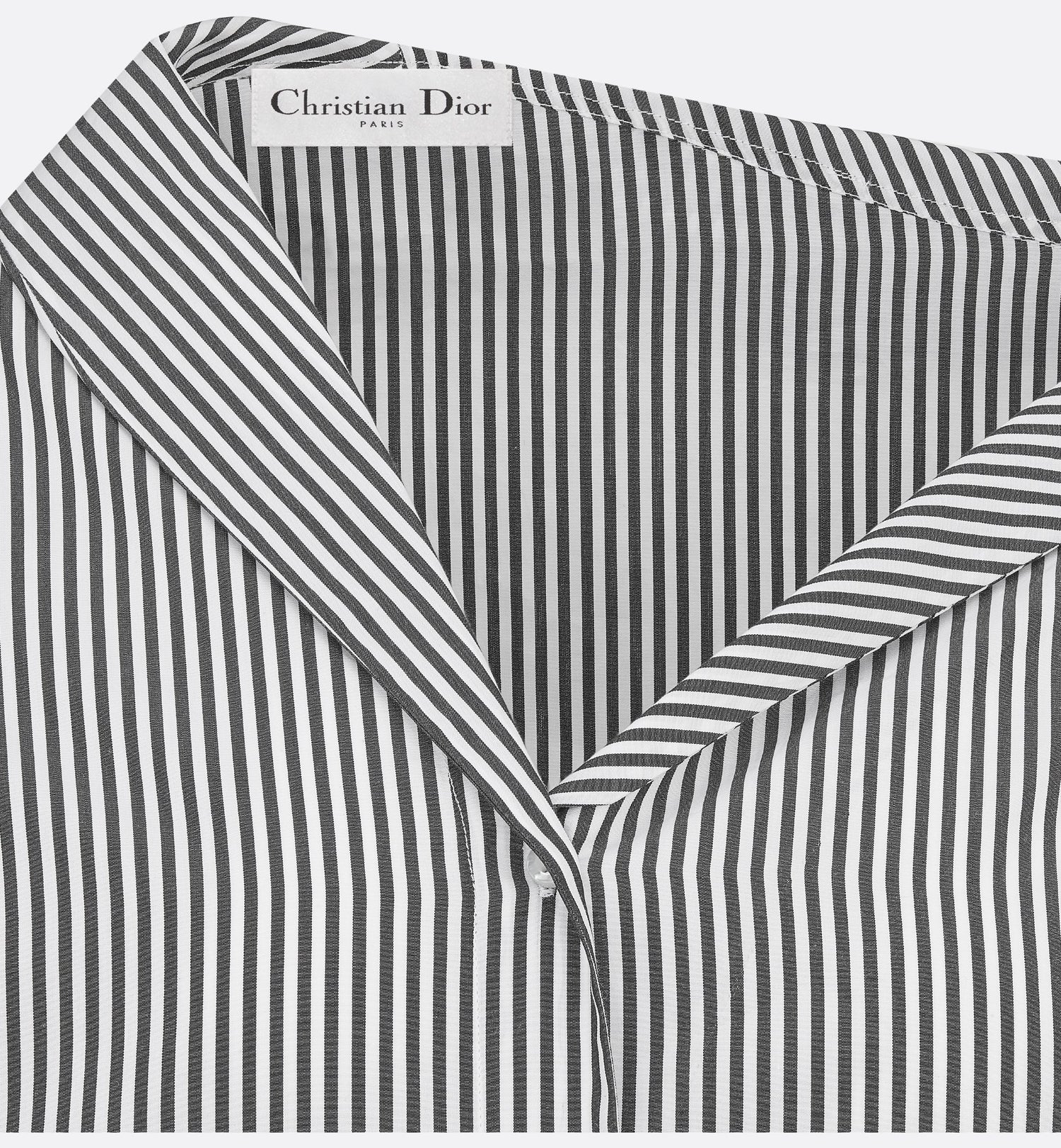 Asymmetric Blouse Black And White Cotton Poplin With D-Stripes Motif