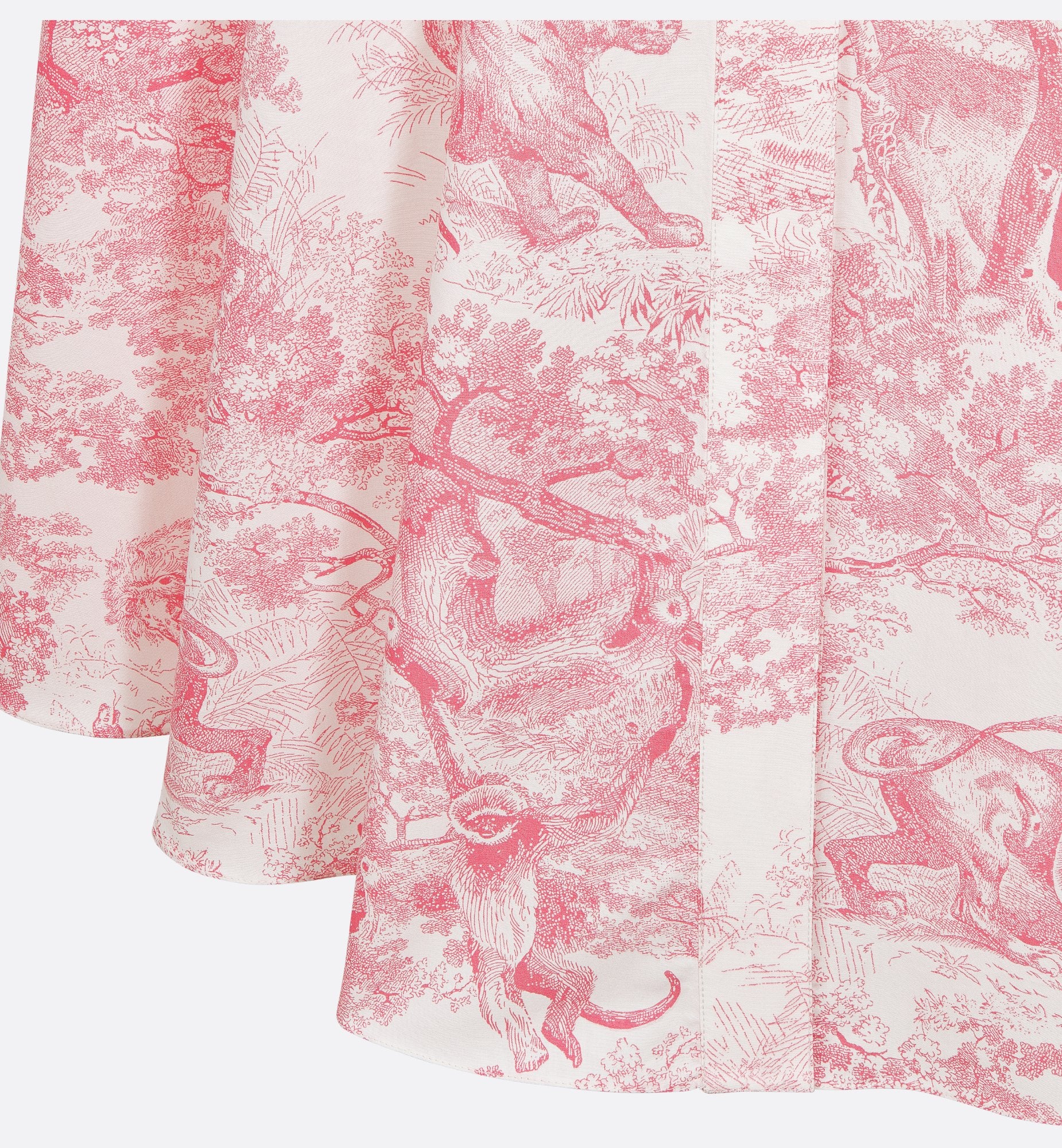 Dioriviera Flared Mid Length Dress White And Candy Pink Cotton And Silk Poplin With Toile De Jouy Sauvage Motif