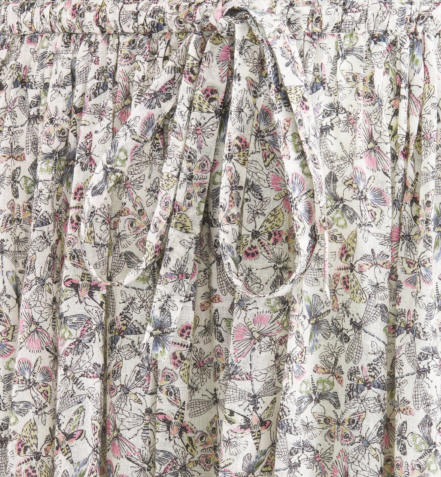 Flared Mid Length Skirt White Cotton Muslin With Multicolor Libellule Camouflage Motif