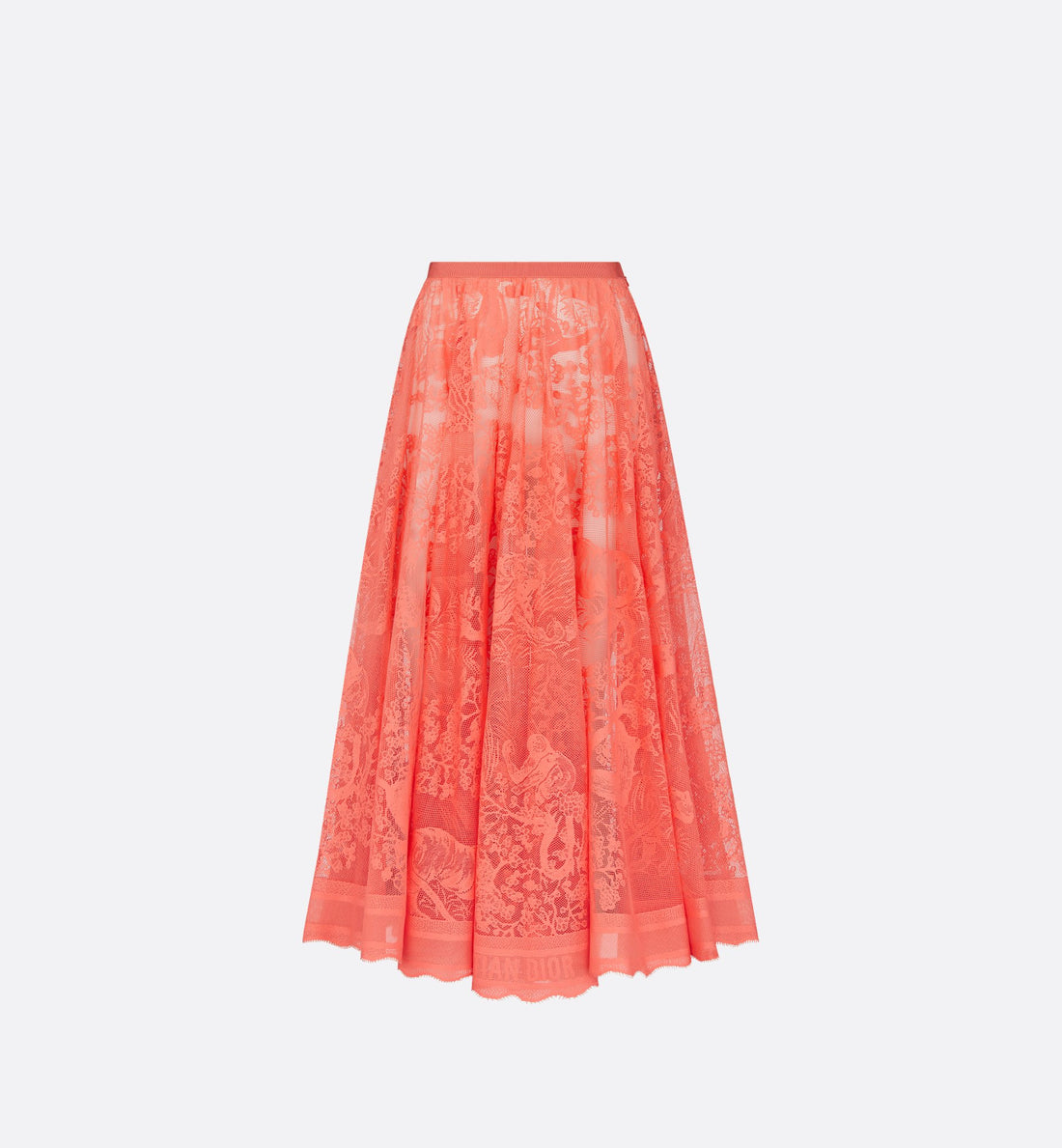 Dioriviera Flared Mid Length Skirt Coral Technical Cotton Lace