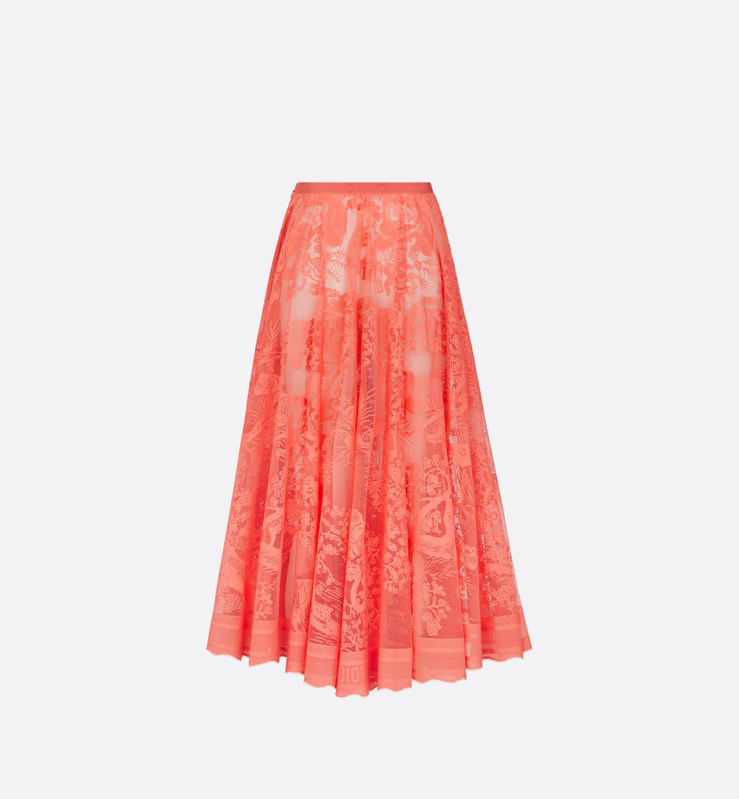 Dioriviera Flared Mid Length Skirt Coral Technical Cotton Lace