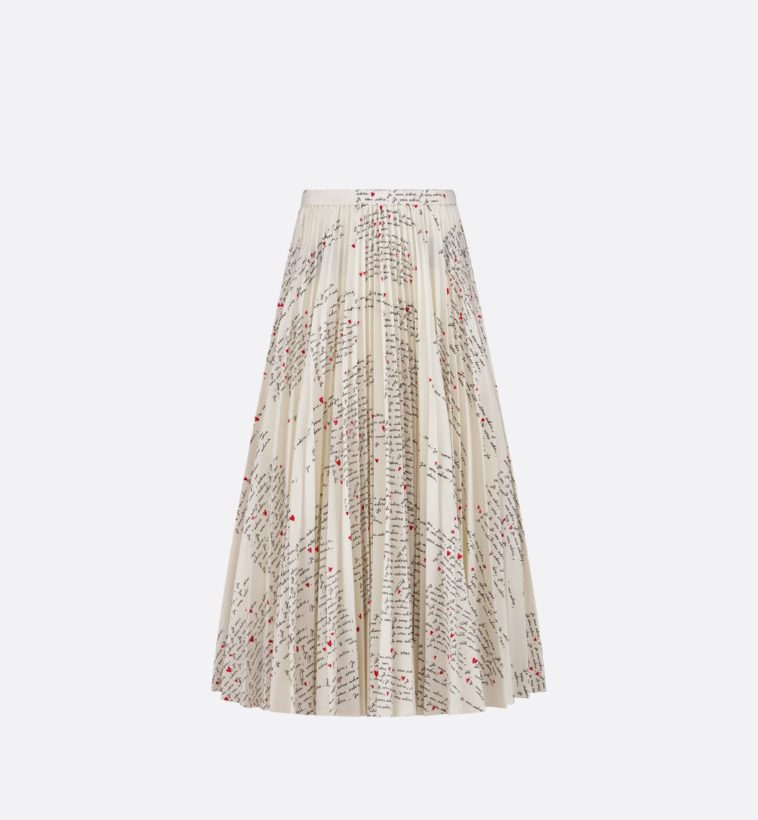 Dioramour Mid Length Flared Skirt White Cotton Muslin With Black And Red Je Vous Adore Motif