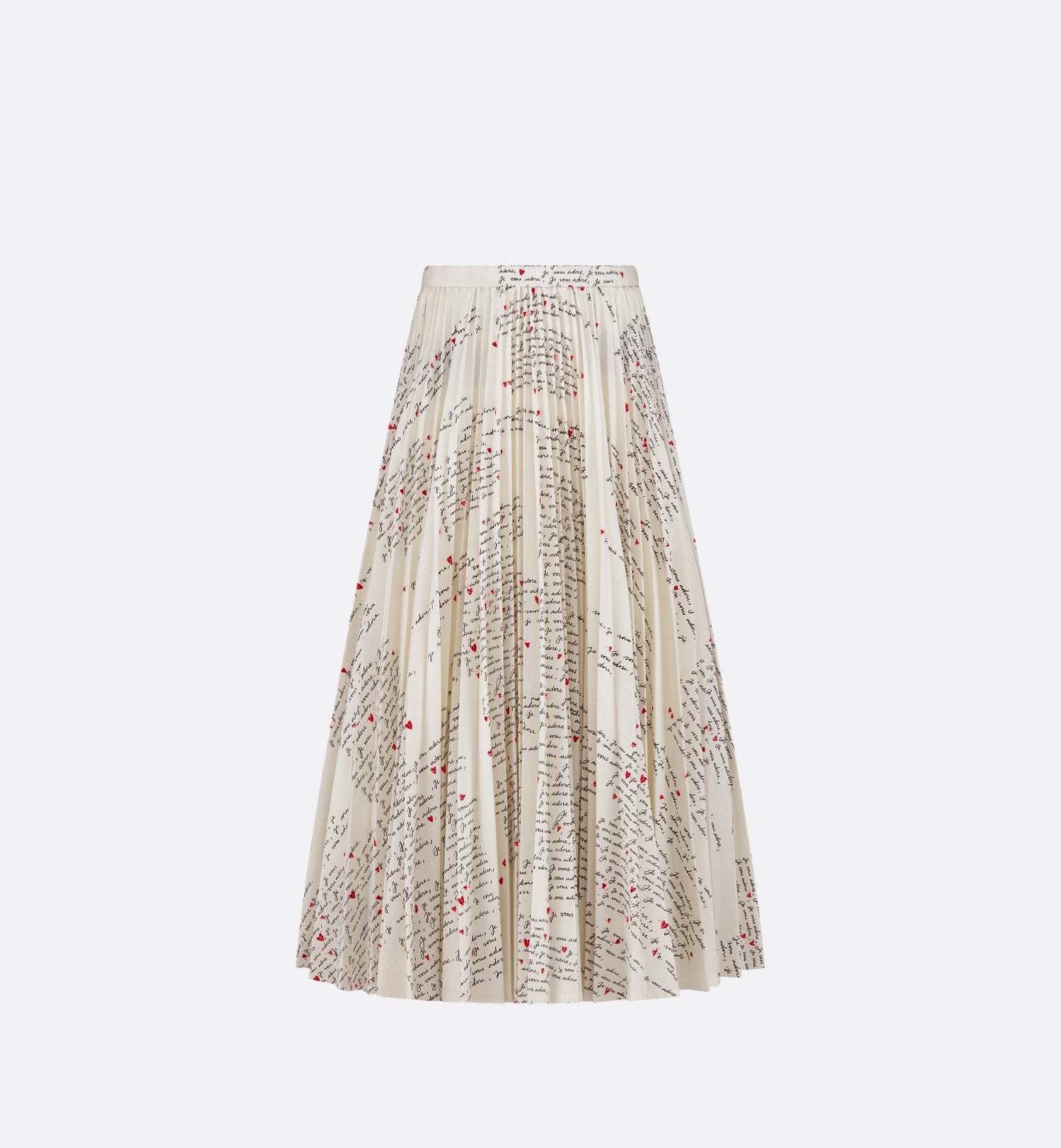 Dioramour Mid Length Flared Skirt White Cotton Muslin With Black And Red Je Vous Adore Motif