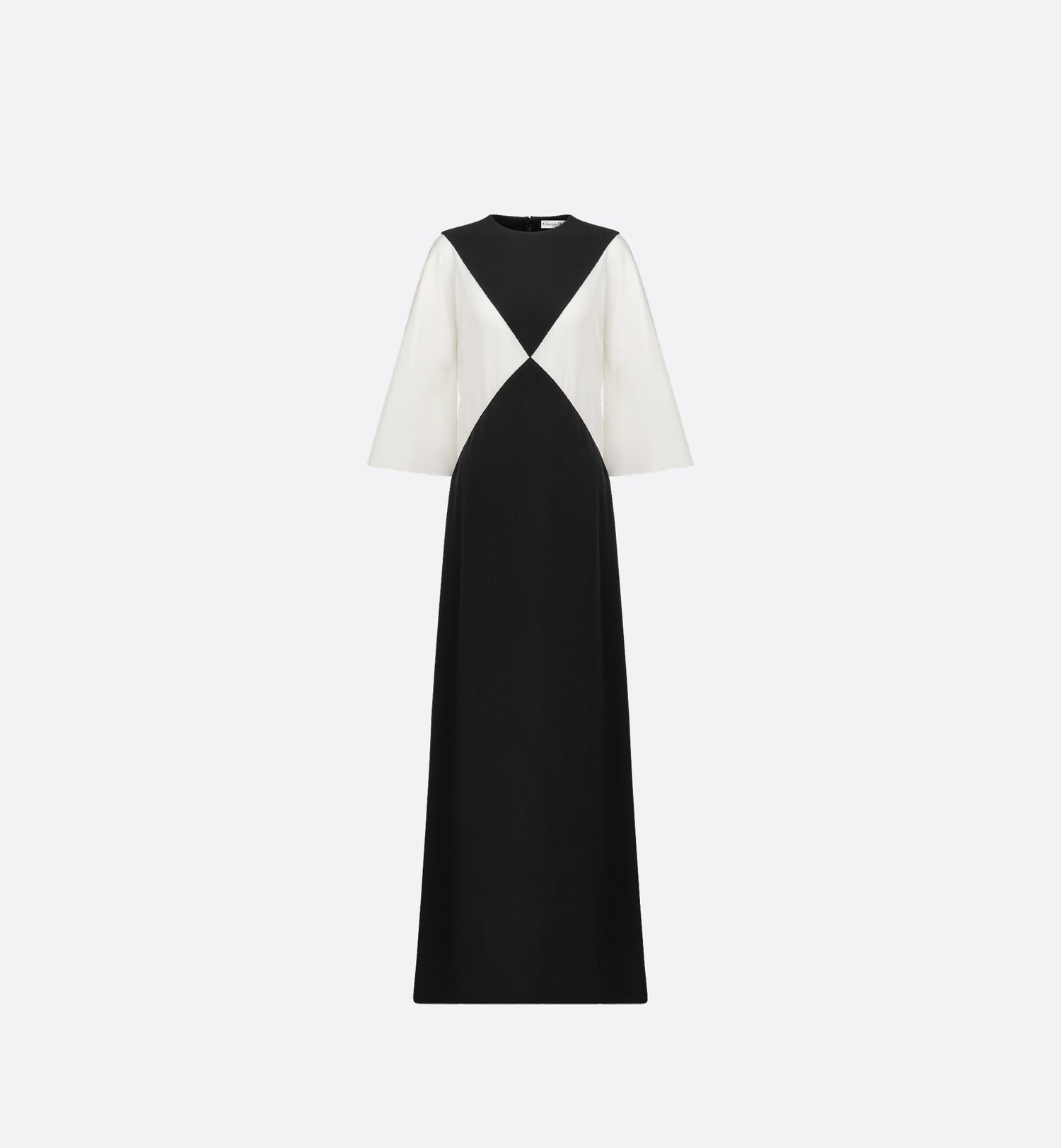 Flared Long Dress Black And White Silk Crepe Cady