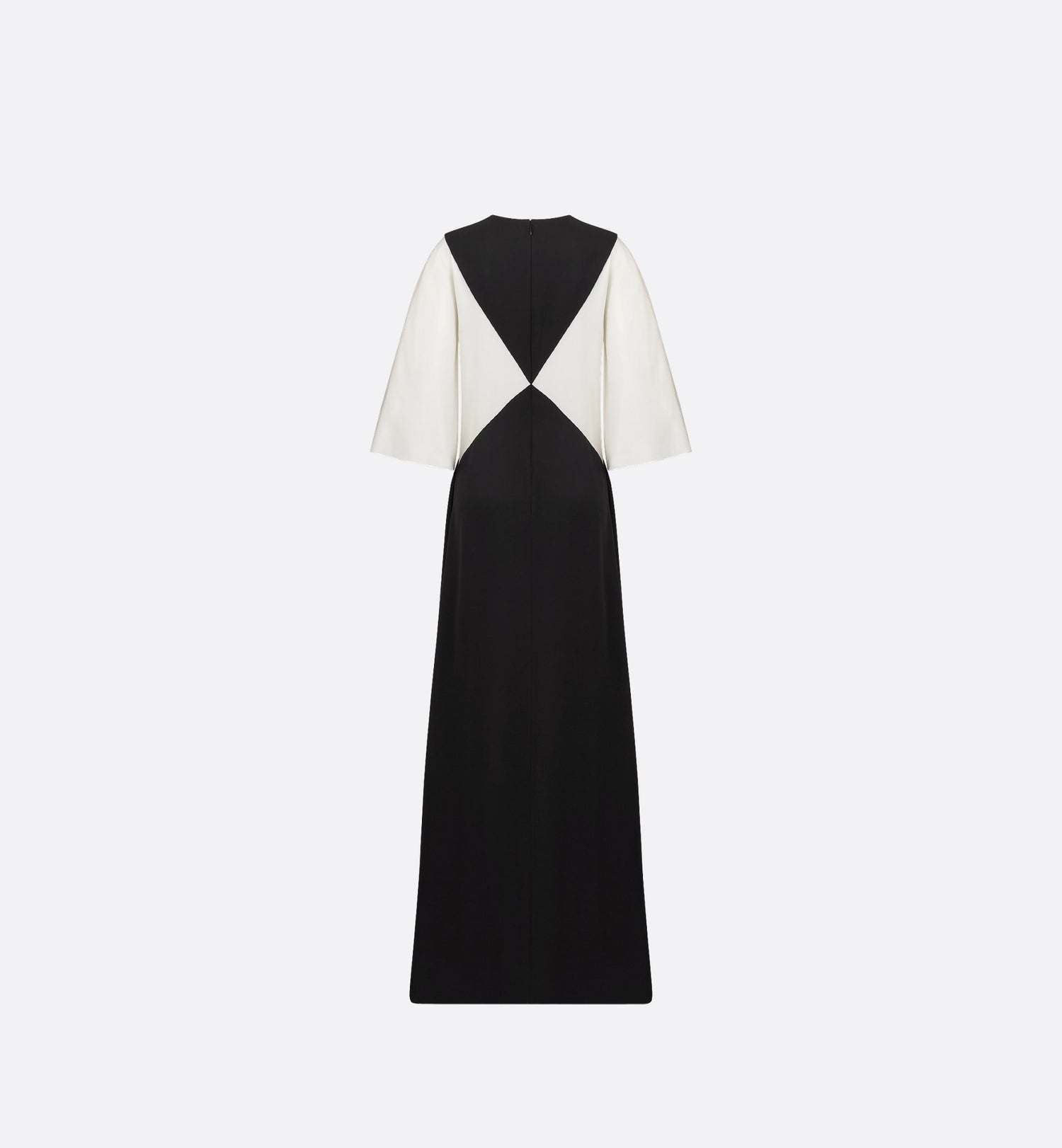 Flared Long Dress Black And White Silk Crepe Cady