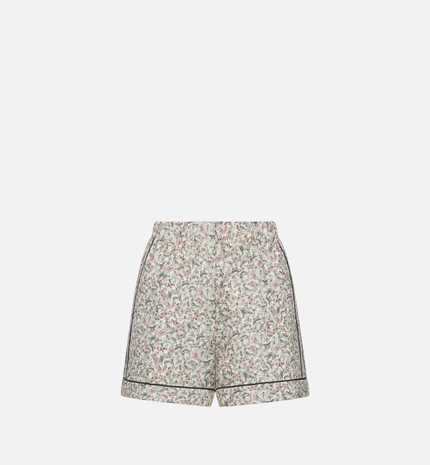 Shorts White Silk Twill With Multicolor Libellule Camouflage Motif