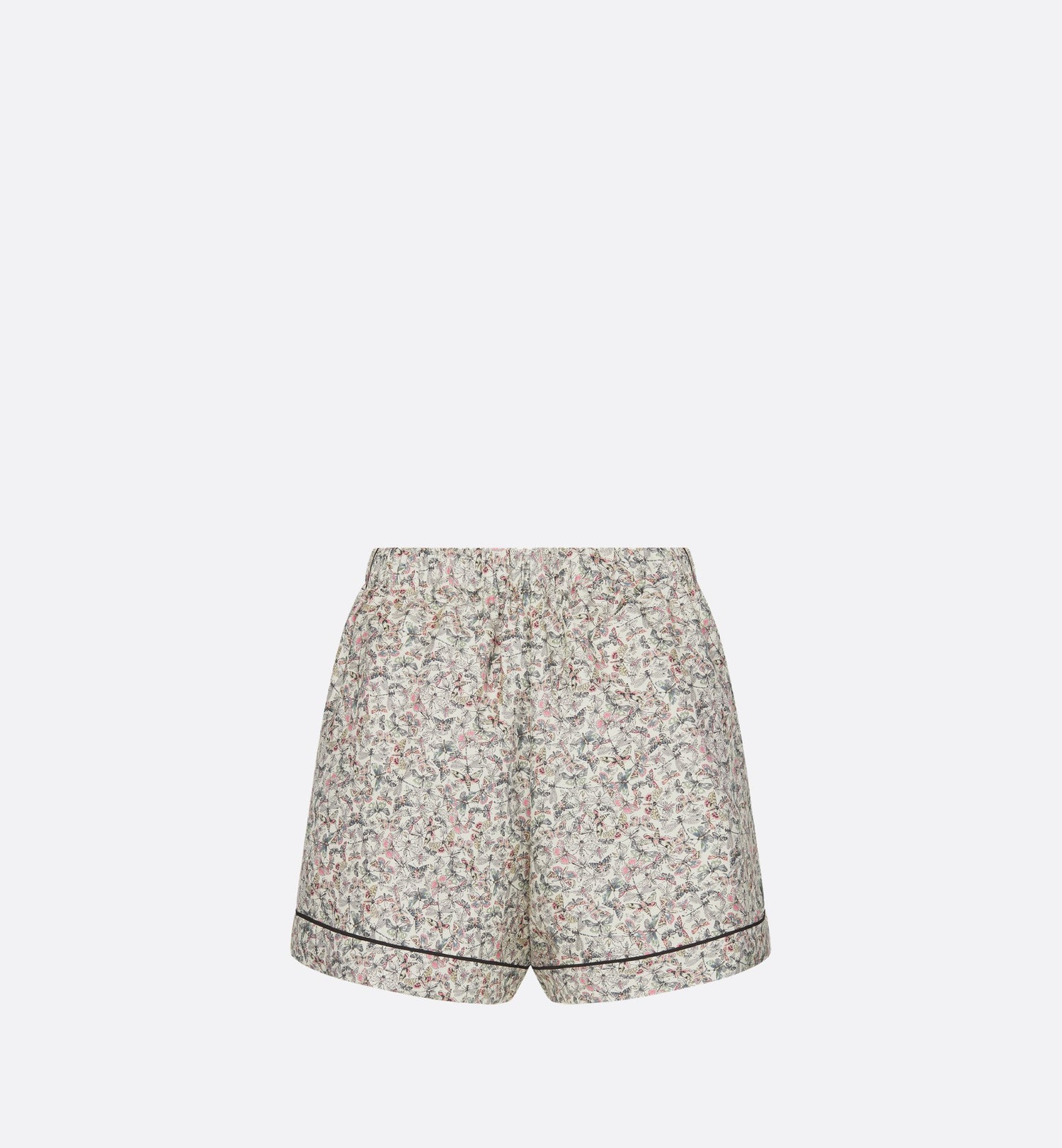 Shorts White Silk Twill With Multicolor Libellule Camouflage Motif