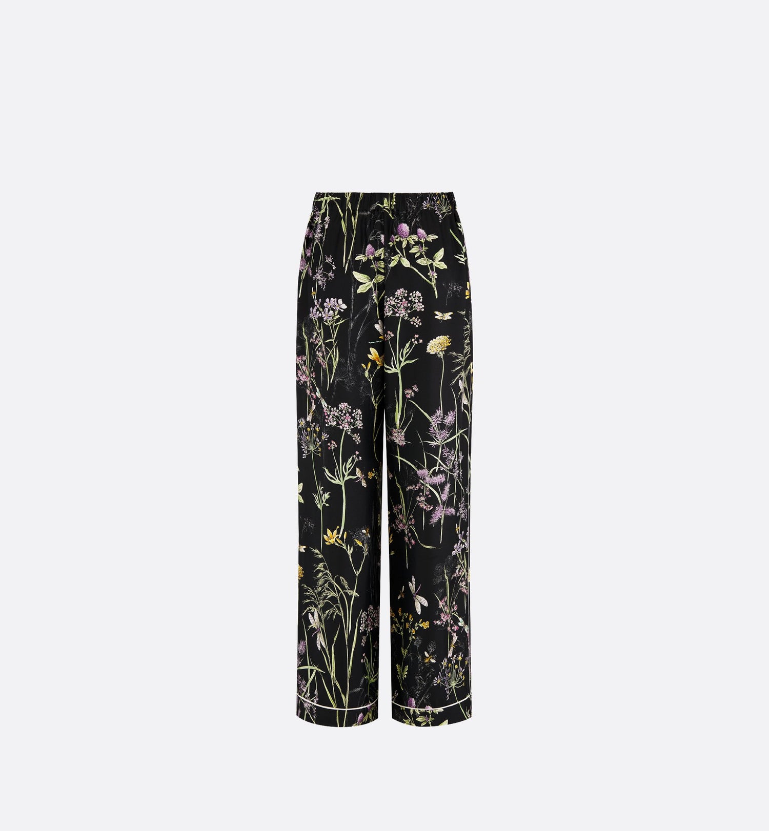 Pants Black Silk Twill With Multicolor Dior Herbarium Motif