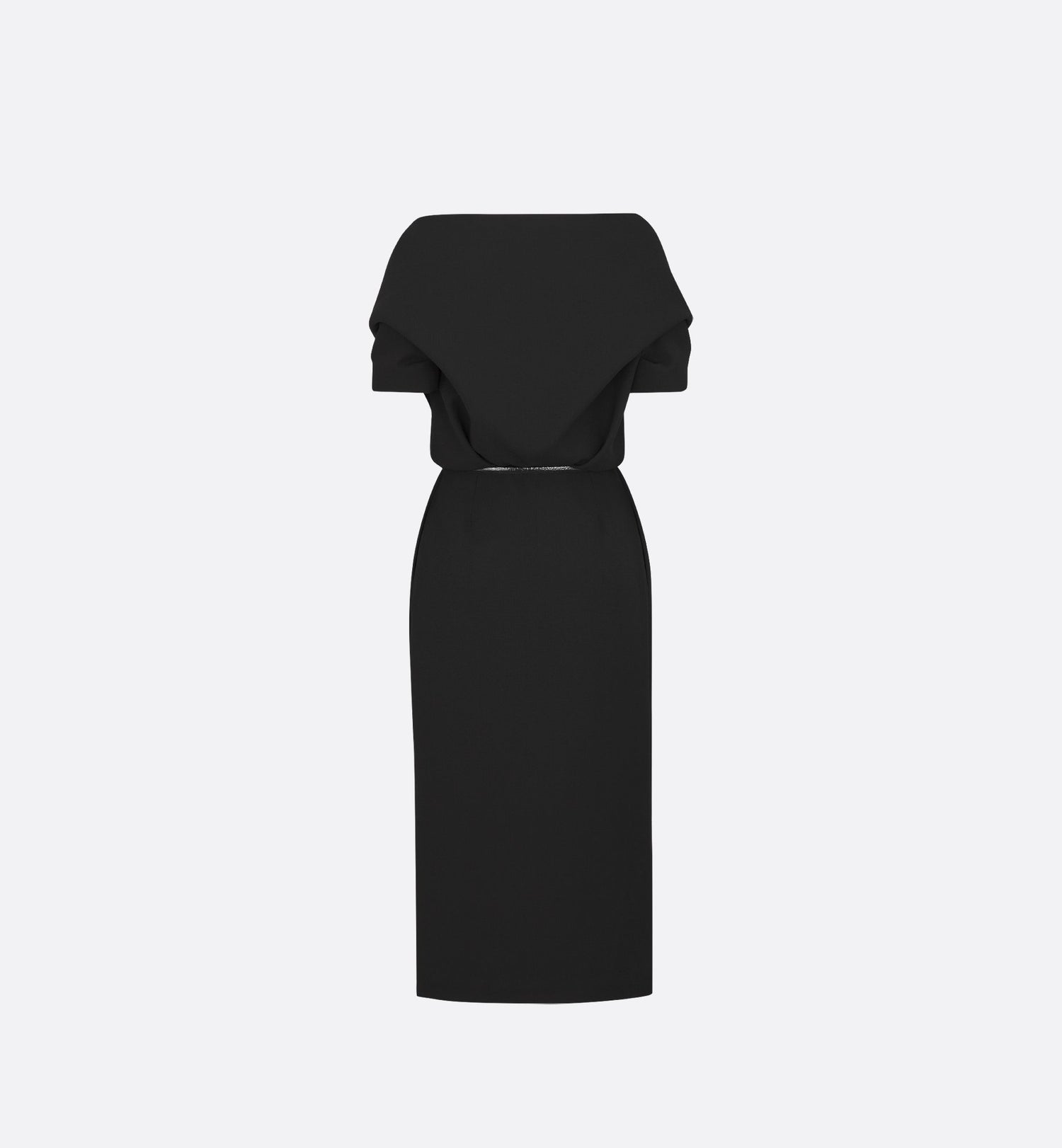 Wraparound Mid Length Dress Black Wool Crepe