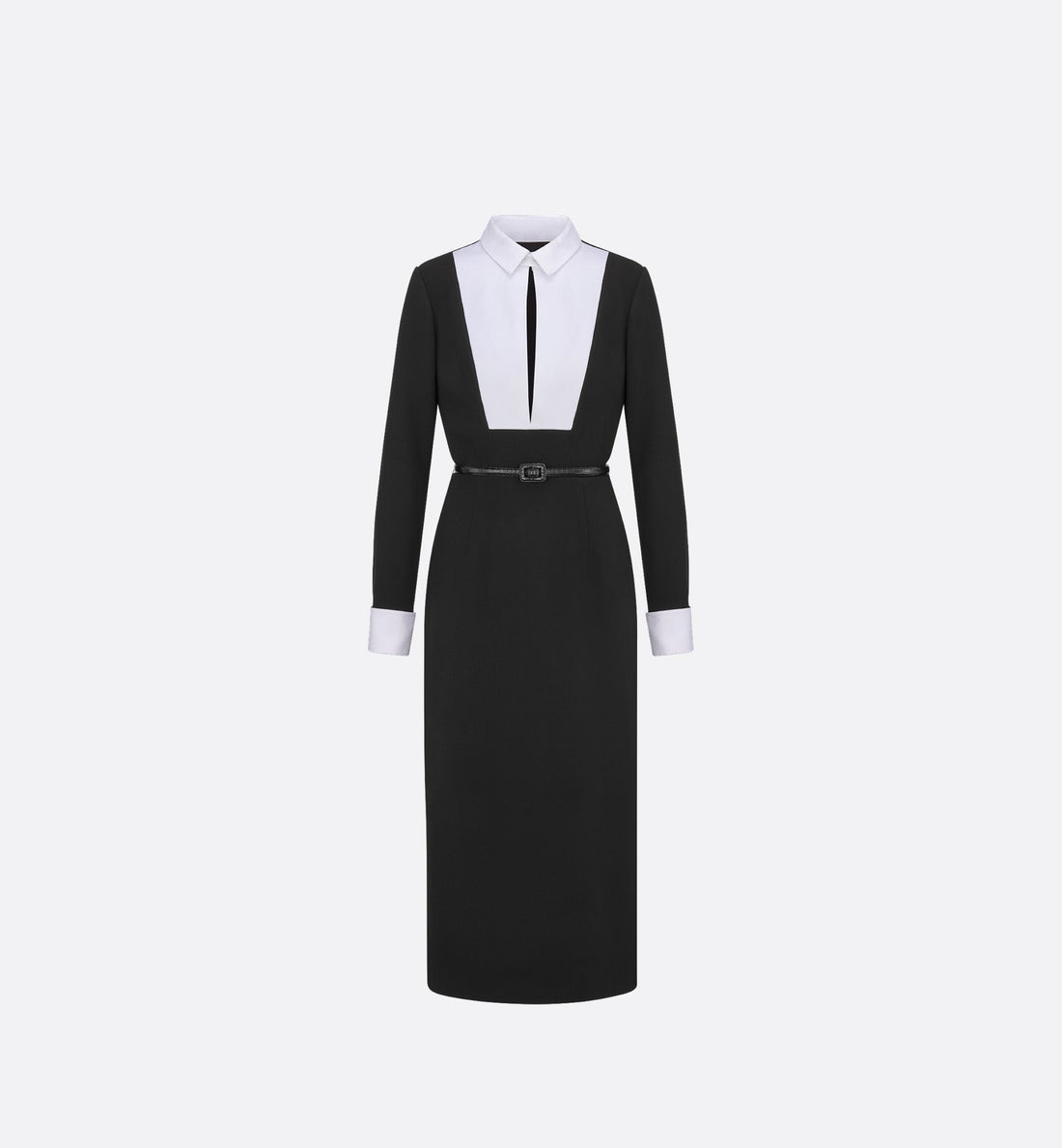 Mid Length Plastron Dress Black And White Wool Crepe