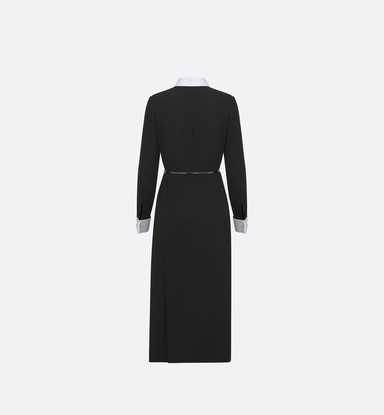 Mid Length Plastron Dress Black And White Wool Crepe