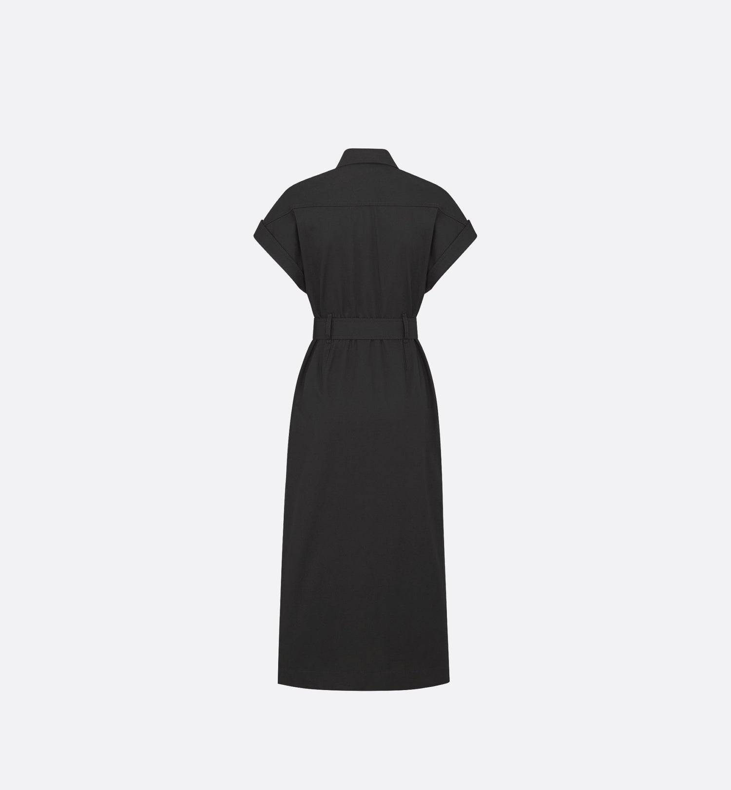 Mid Length Shirtdress Black Cotton Gabardine