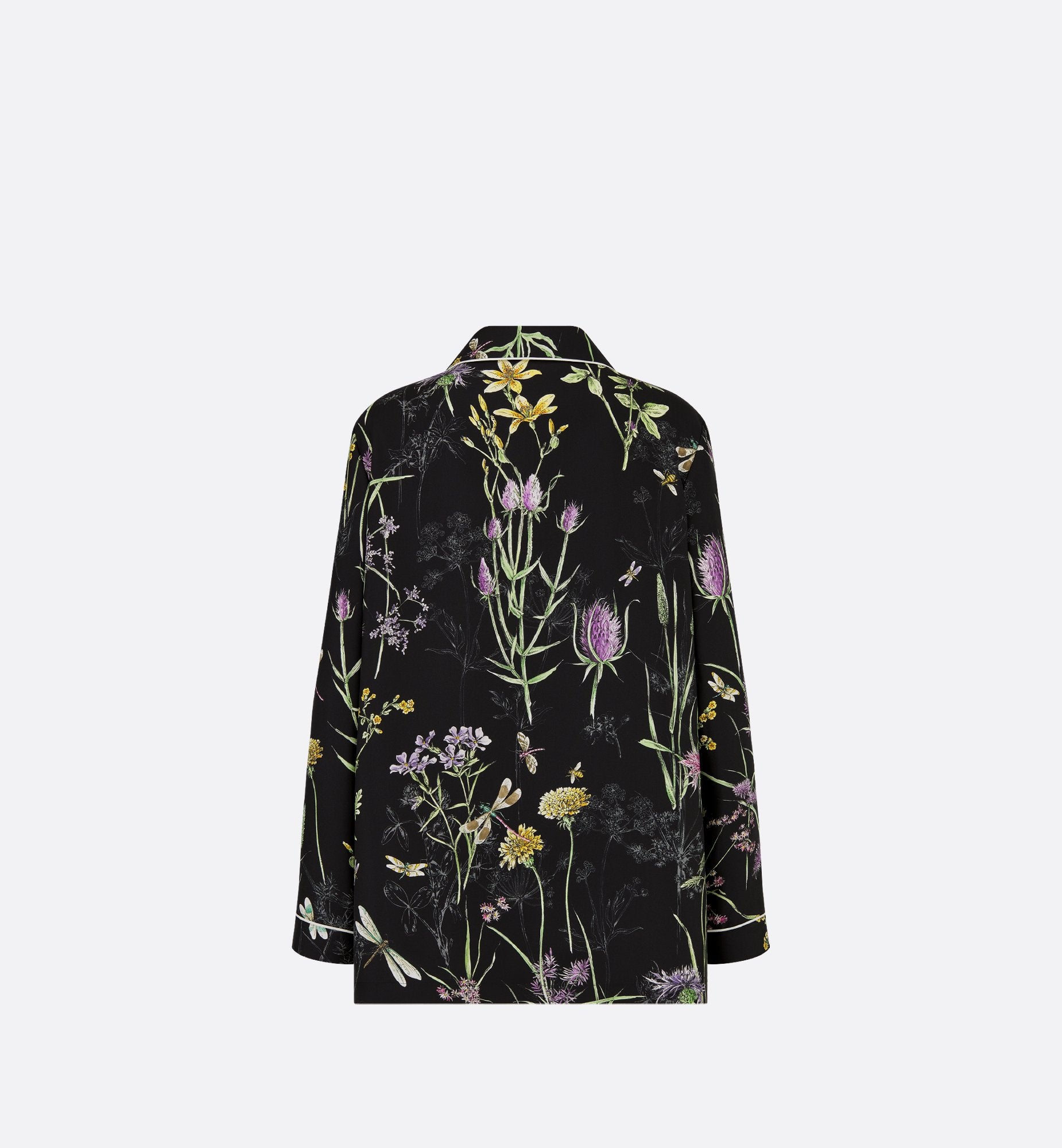 Shirt Black Silk Twill With Multicolor Dior Herbarium Motif