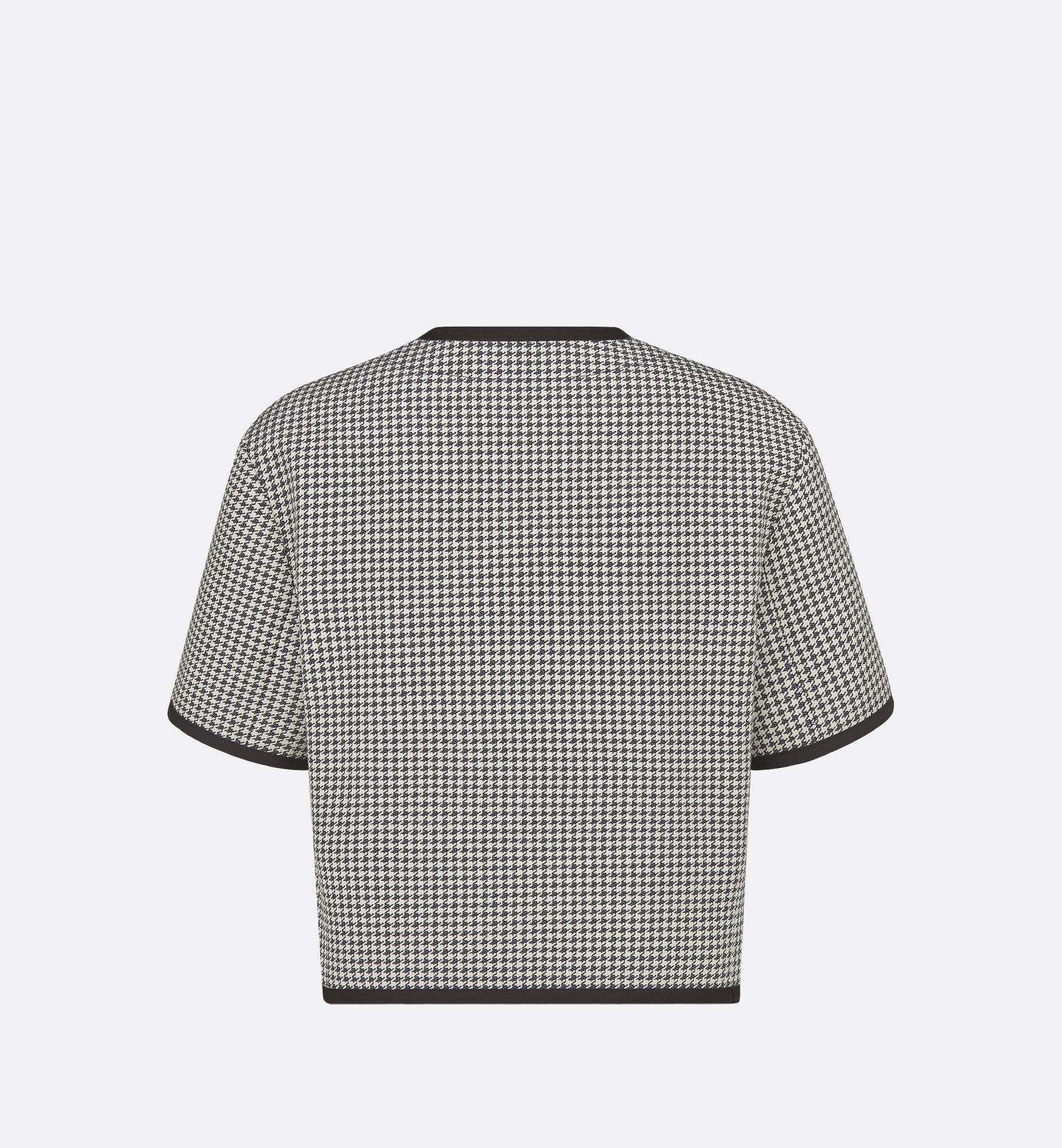 Short Sleeved Jacket Blue And White Cotton-Blend Jacquard With Micro-Houndstooth Motif