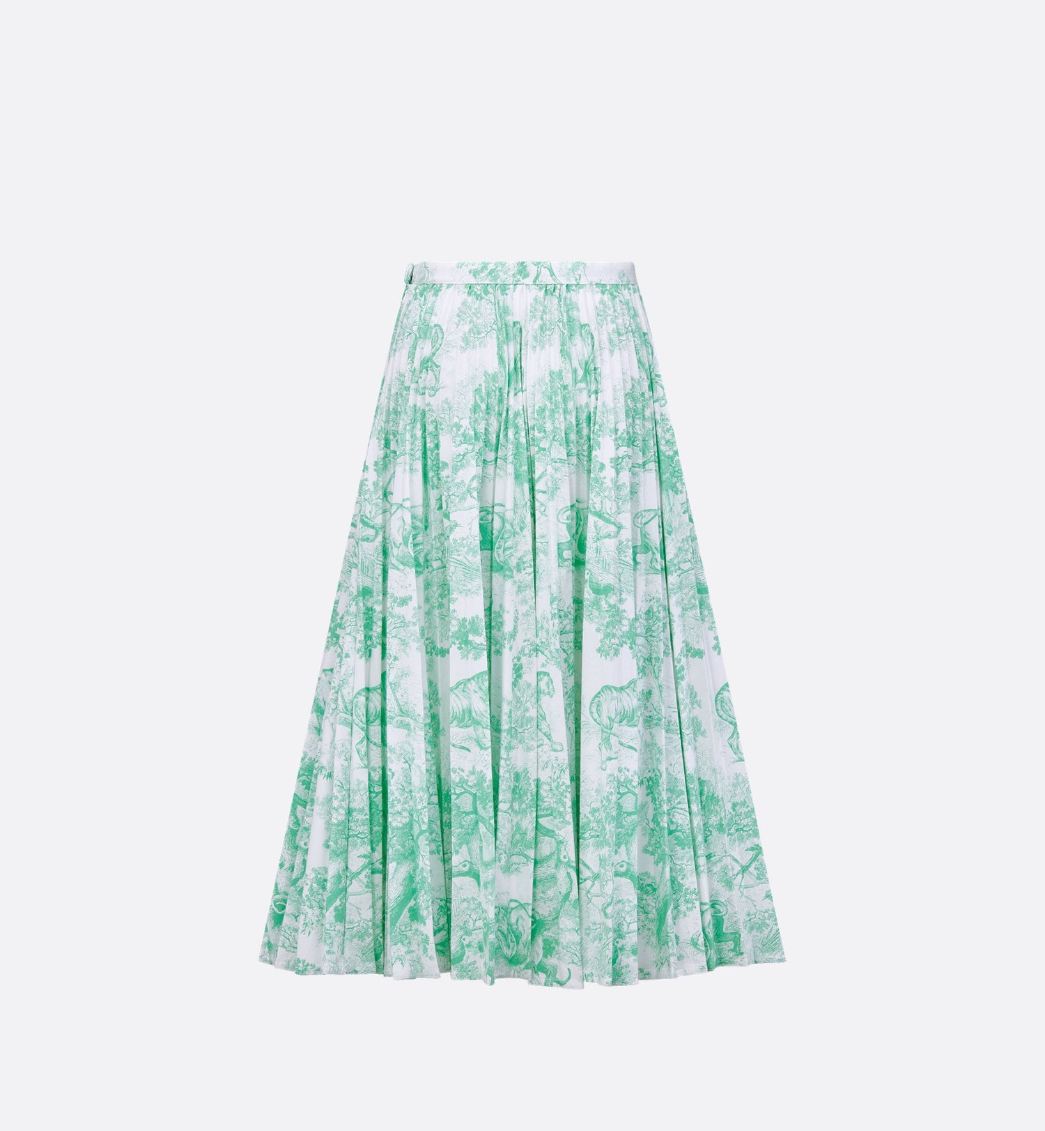 Dioriviera Pleated Mid Length Skirt White And Aquamarina Cotton Denim With Toile De Jouy Sauvage Motif