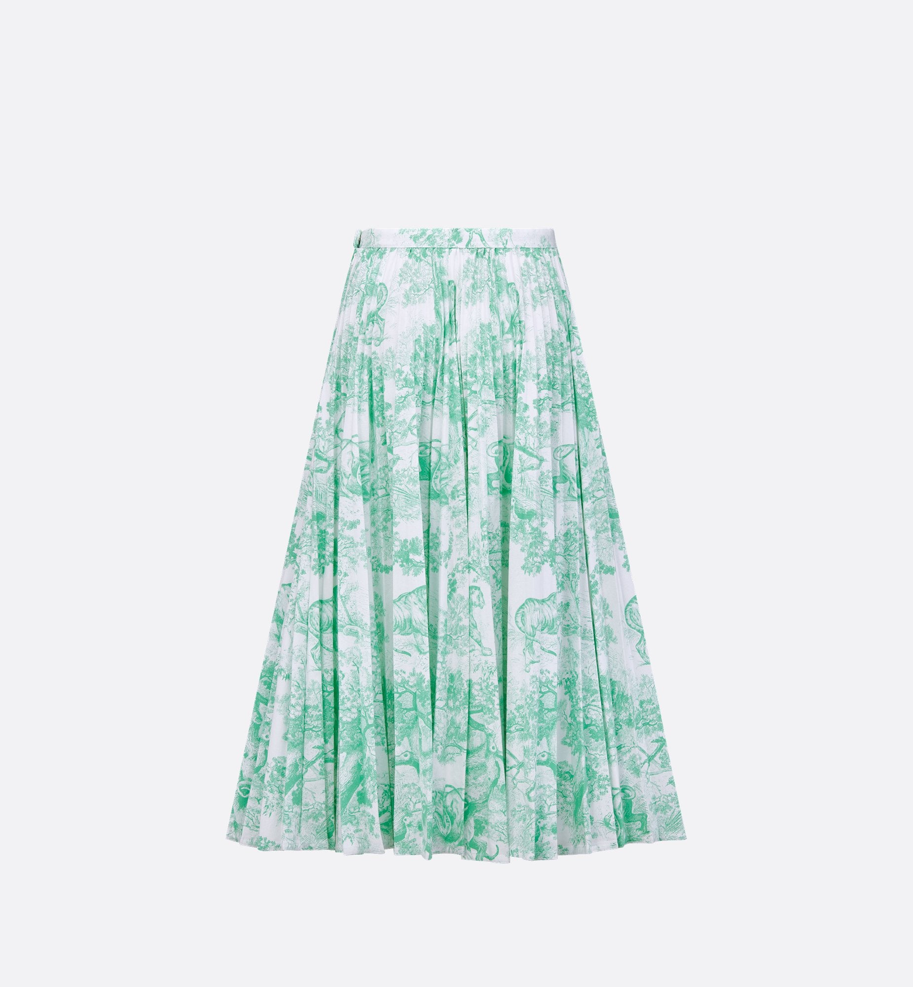 Dioriviera Pleated Mid Length Skirt White And Aquamarina Cotton Denim With Toile De Jouy Sauvage Motif