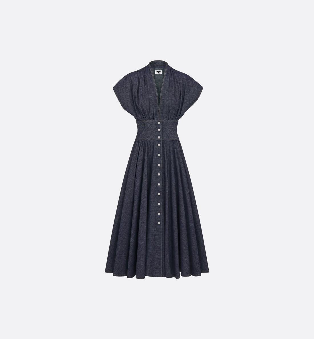 Flared Mid Length Dress Deep Blue Cotton Denim