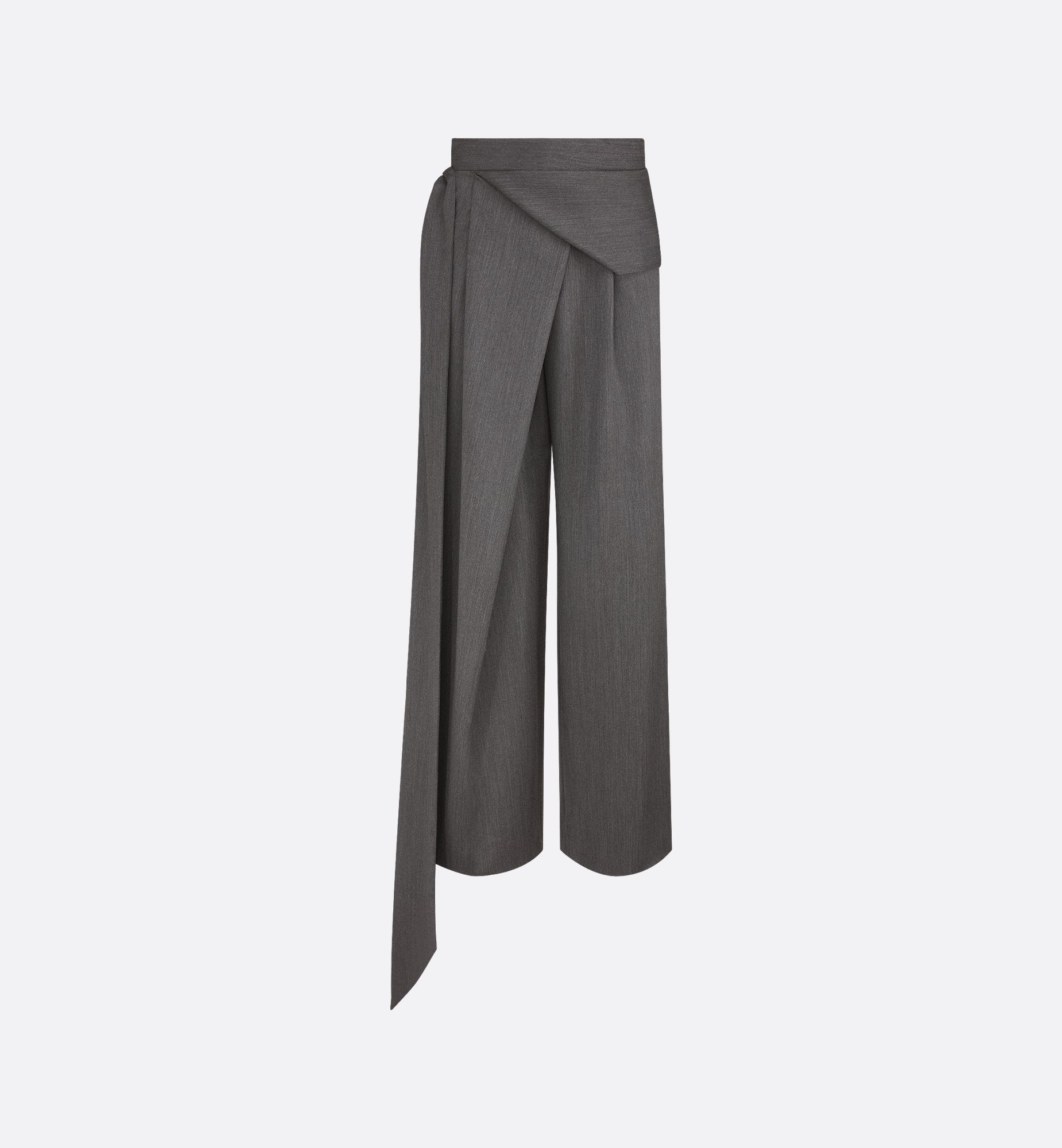 Pants With Scarf Belt Anthracite Gray Virgin Wool Twill