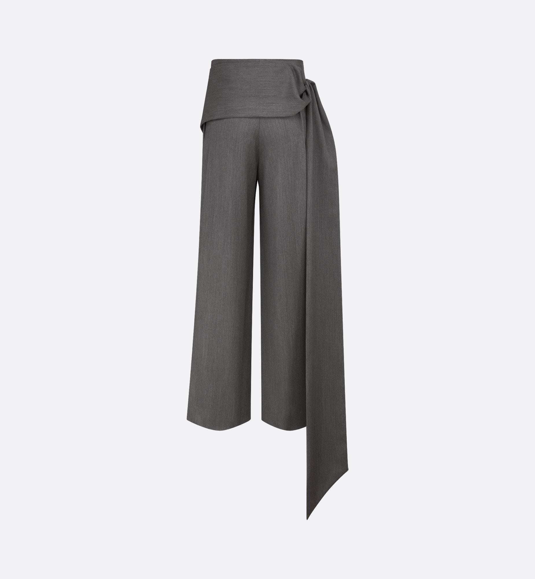 Pants With Scarf Belt Anthracite Gray Virgin Wool Twill