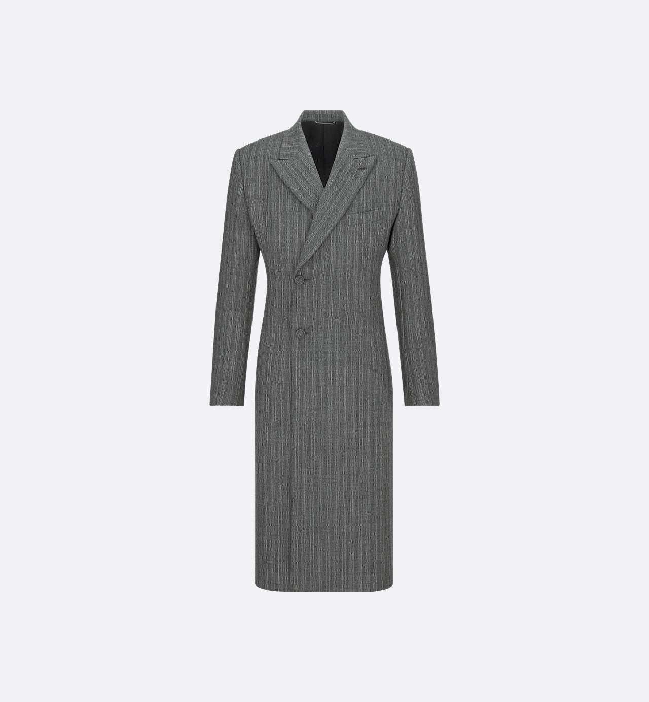 Bar Coat With Oblique Closure Gray Striped Virgin Wool Twill