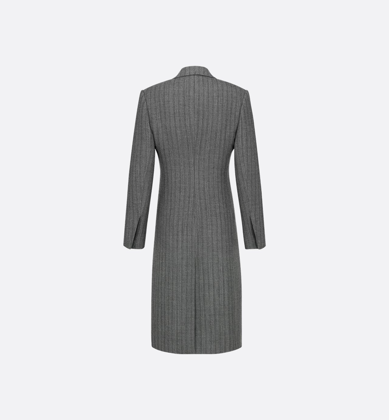 Bar Coat With Oblique Closure Gray Striped Virgin Wool Twill