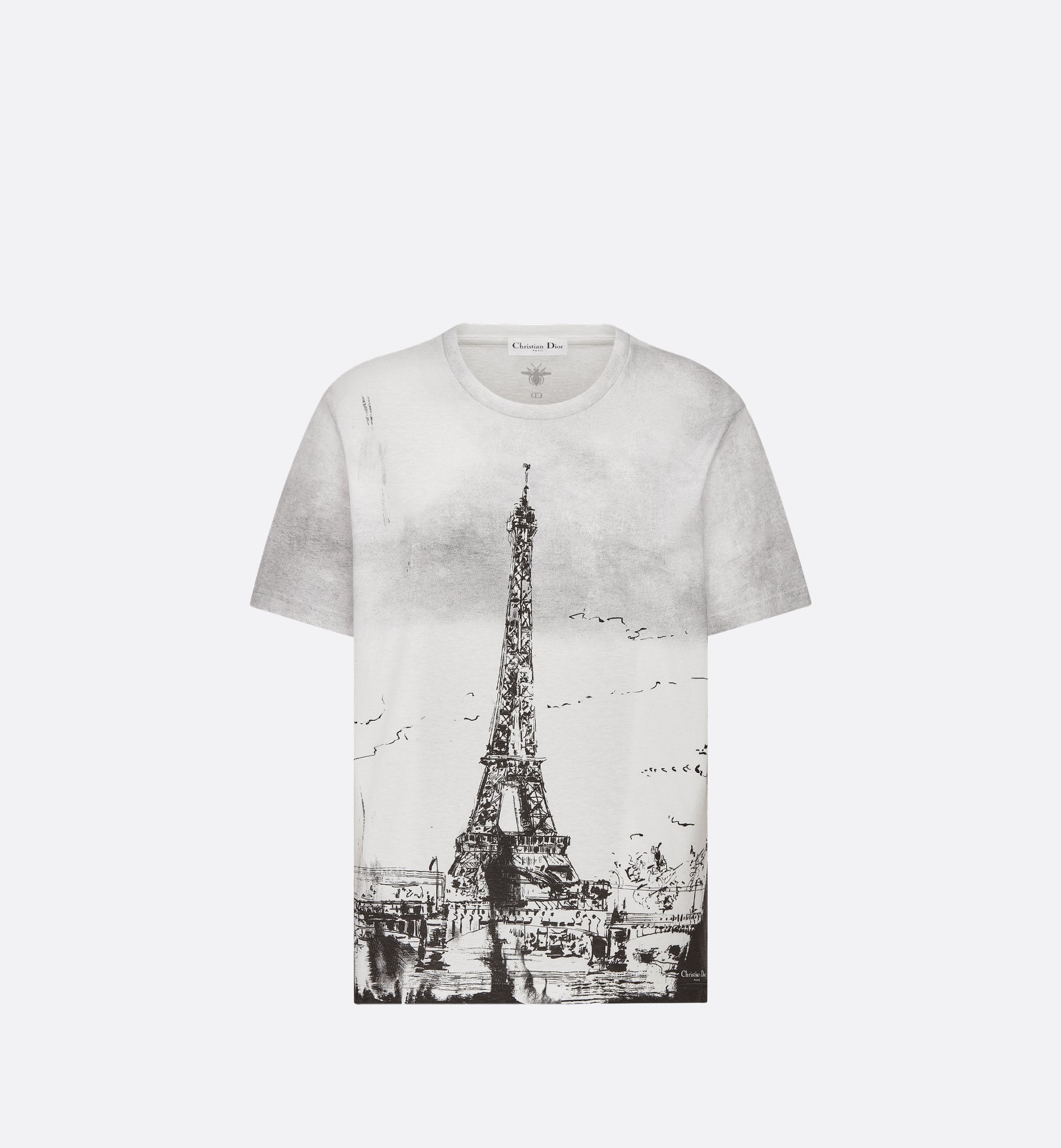 T Shirt Black And White Cotton And Linen Jersey With Paris Motif