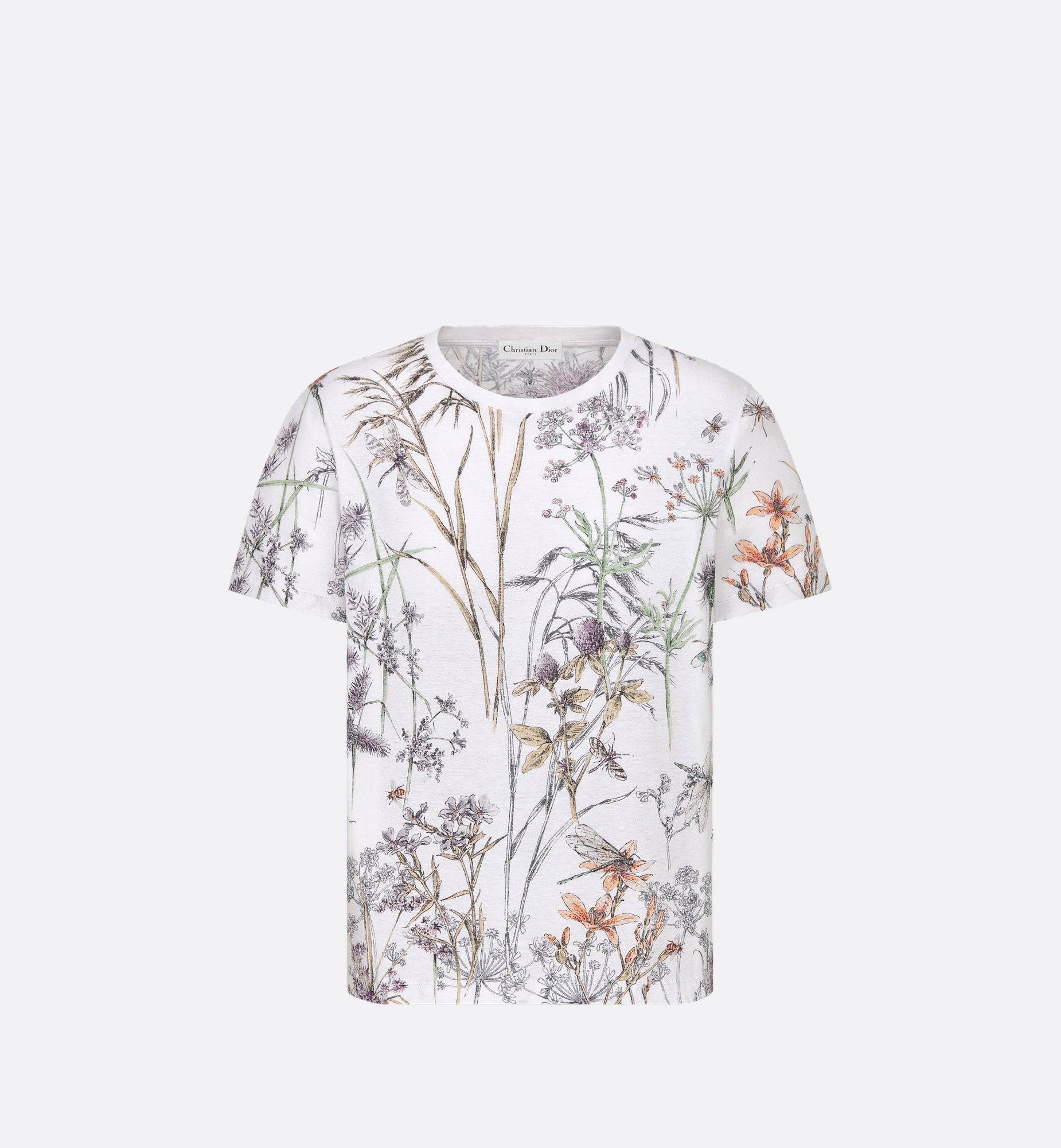 T Shirt White Cotton And Linen Jersey With Multicolor Dior Herbarium Motif