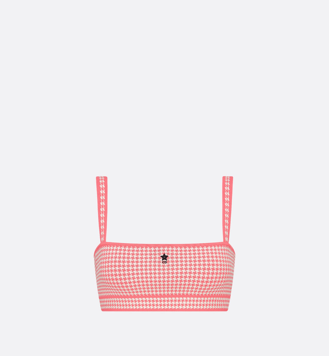 Dioriviera Cropped Top White And Candy Pink Houndstooth Technical Knit