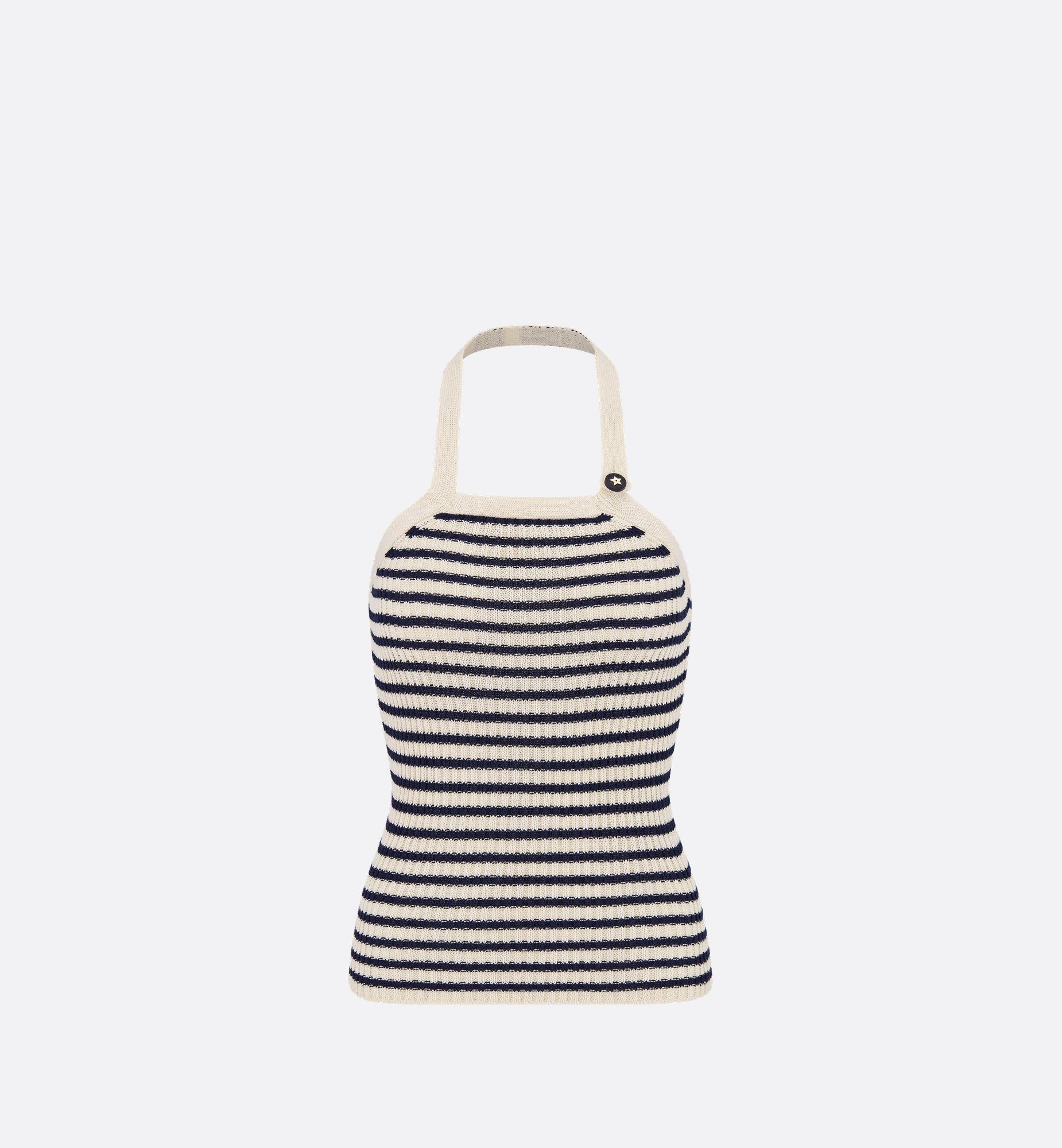 Dioriviera Backless Tank Top White And Navy Blue Cotton Ribbed Knit With Dior Marinière Motif