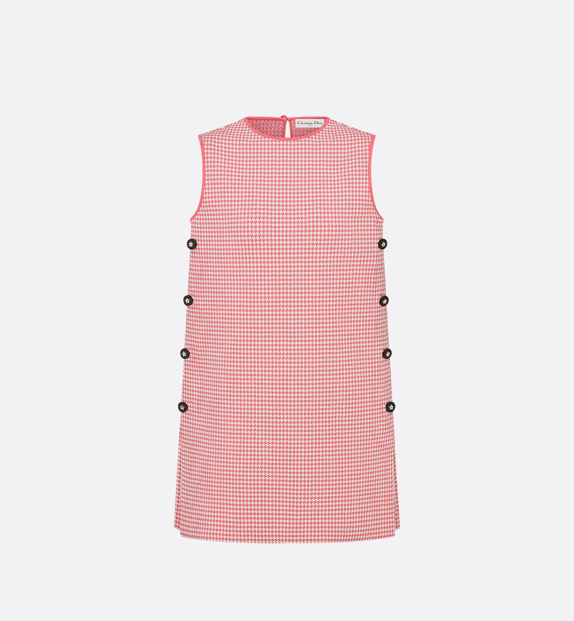 Dioriviera Short Straight Dress White And Candy Pink Houndstooth Technical Knit