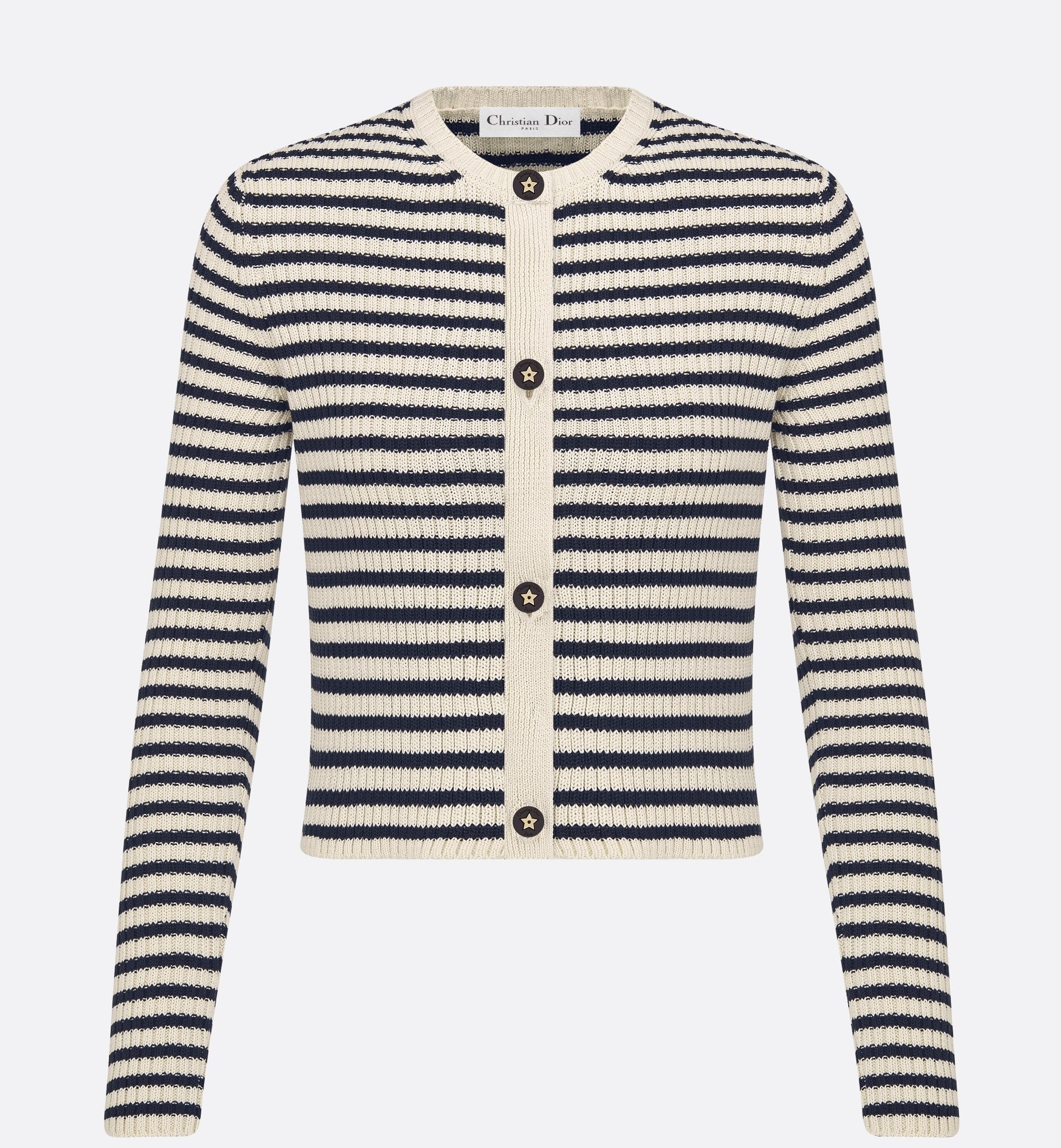 Dioriviera Twinset White And Navy Blue Cotton Ribbed Knit With Dior Marinière Motif