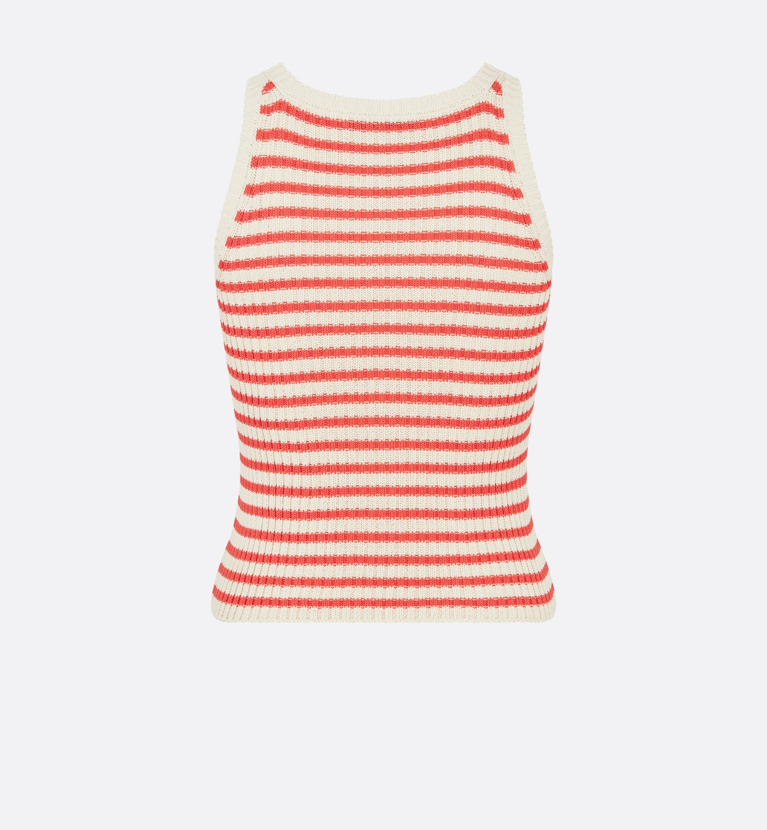 Dioriviera Twinset White And Coral Cotton Ribbed Knit With Dior Marinière Motif