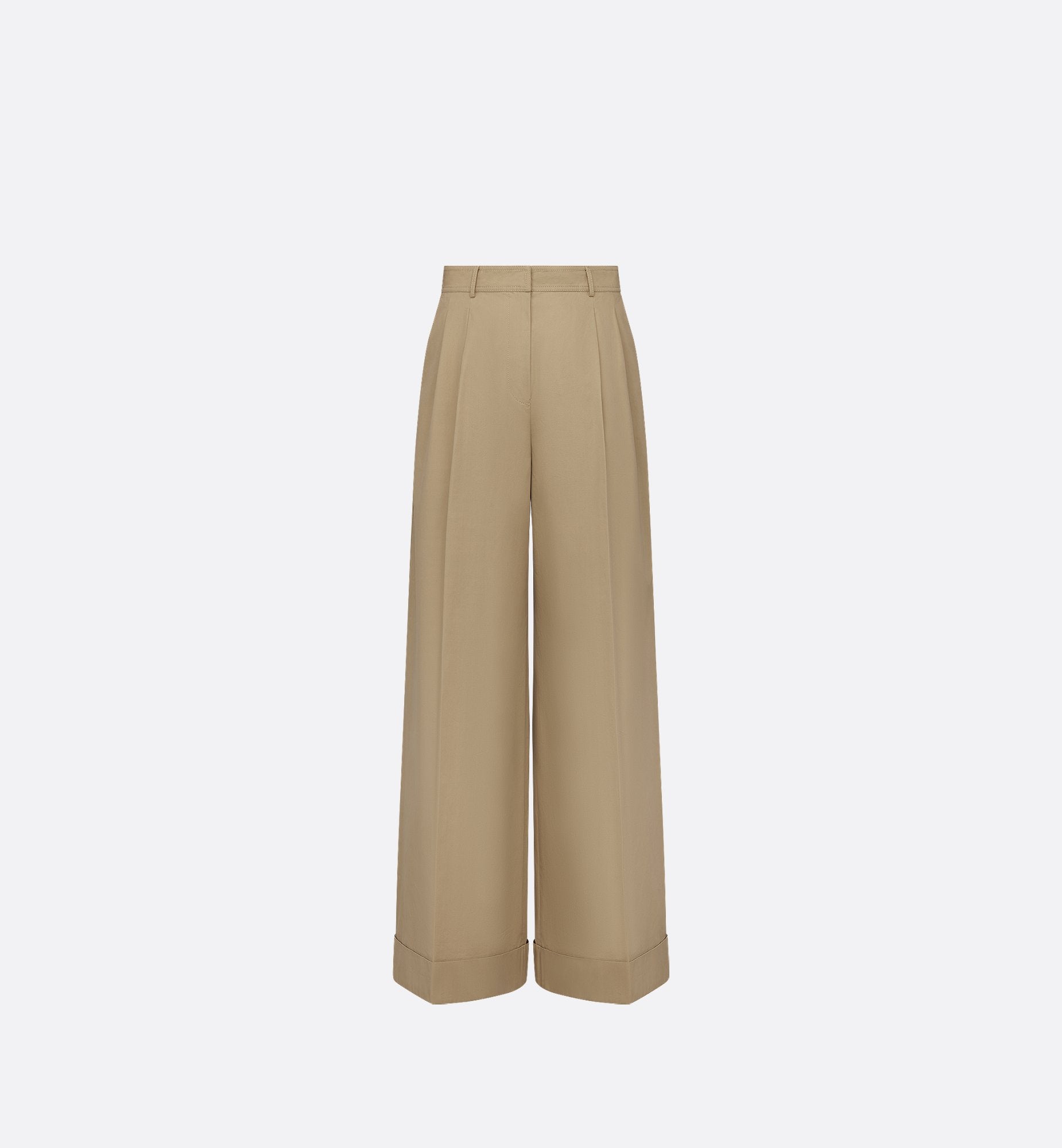 Wide Leg Pants Beige Cotton Gabardine