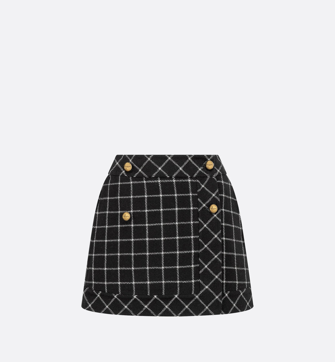 Wrap Miniskirt Black And White Double Sided Check&