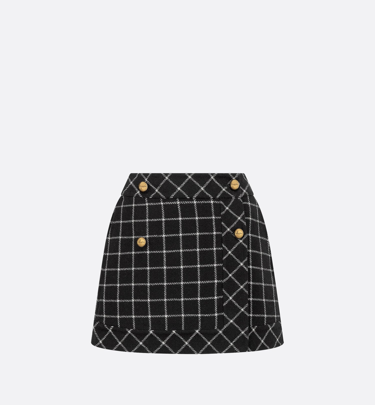 Wrap Miniskirt Black And White Double Sided Check&